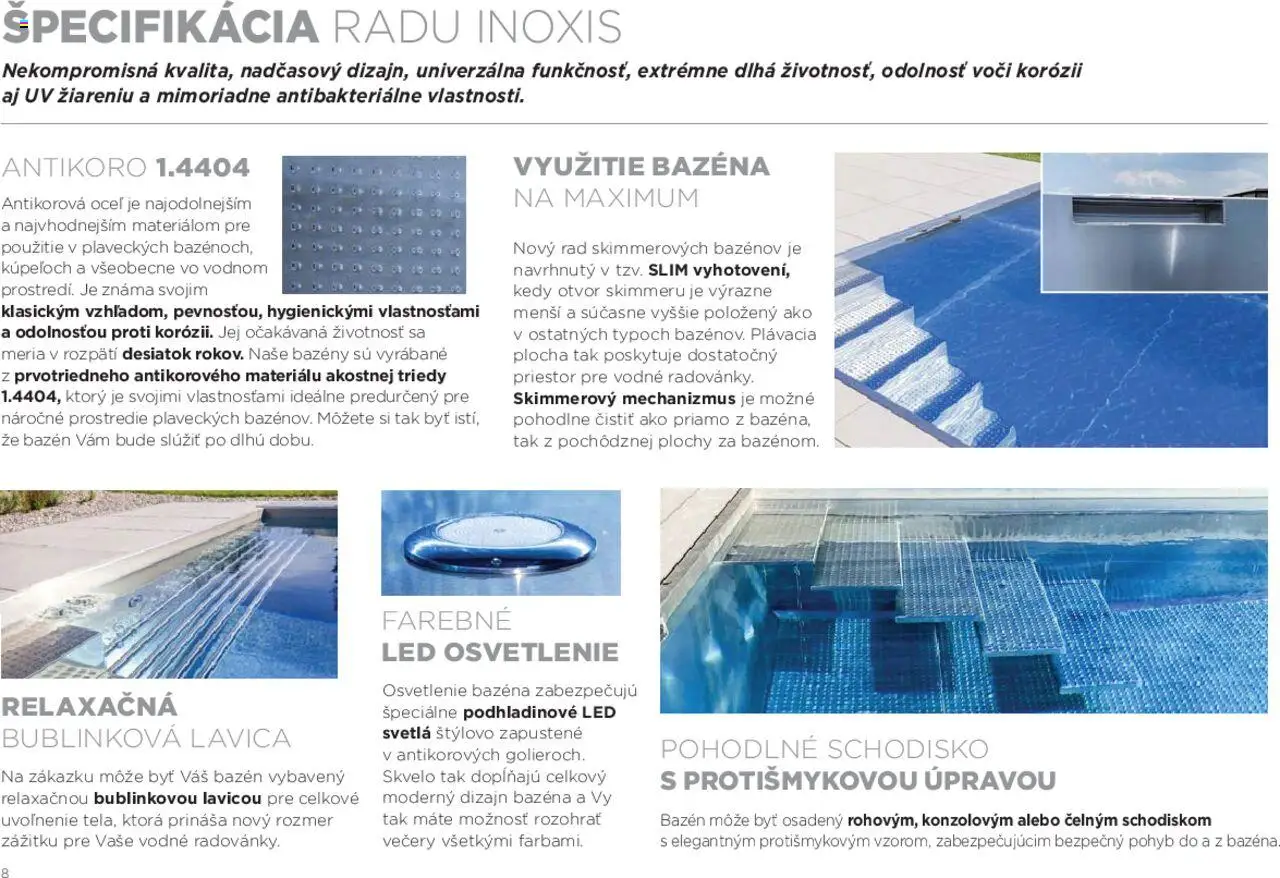 Nové Mountfield akcie – leták je platný od 15.08.2025 | Strana: 8 | Produkty: Led osvetlenie, Osvetlenie, Bazény, Lavica