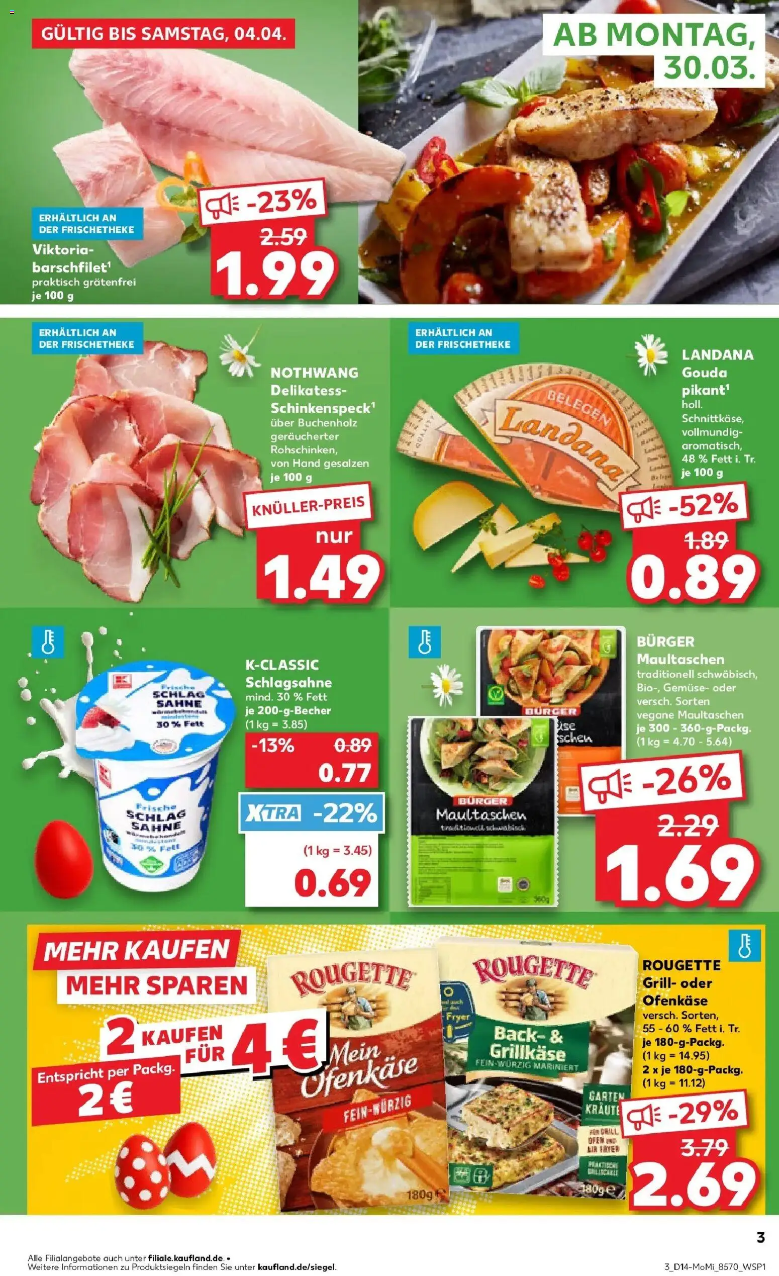 Kaufland Prospekt Aalen	 – gültig ab 30.03.2026 | Seite: 3 | Produkte: Schlagsahne, Gouda, Burger, Gemüse