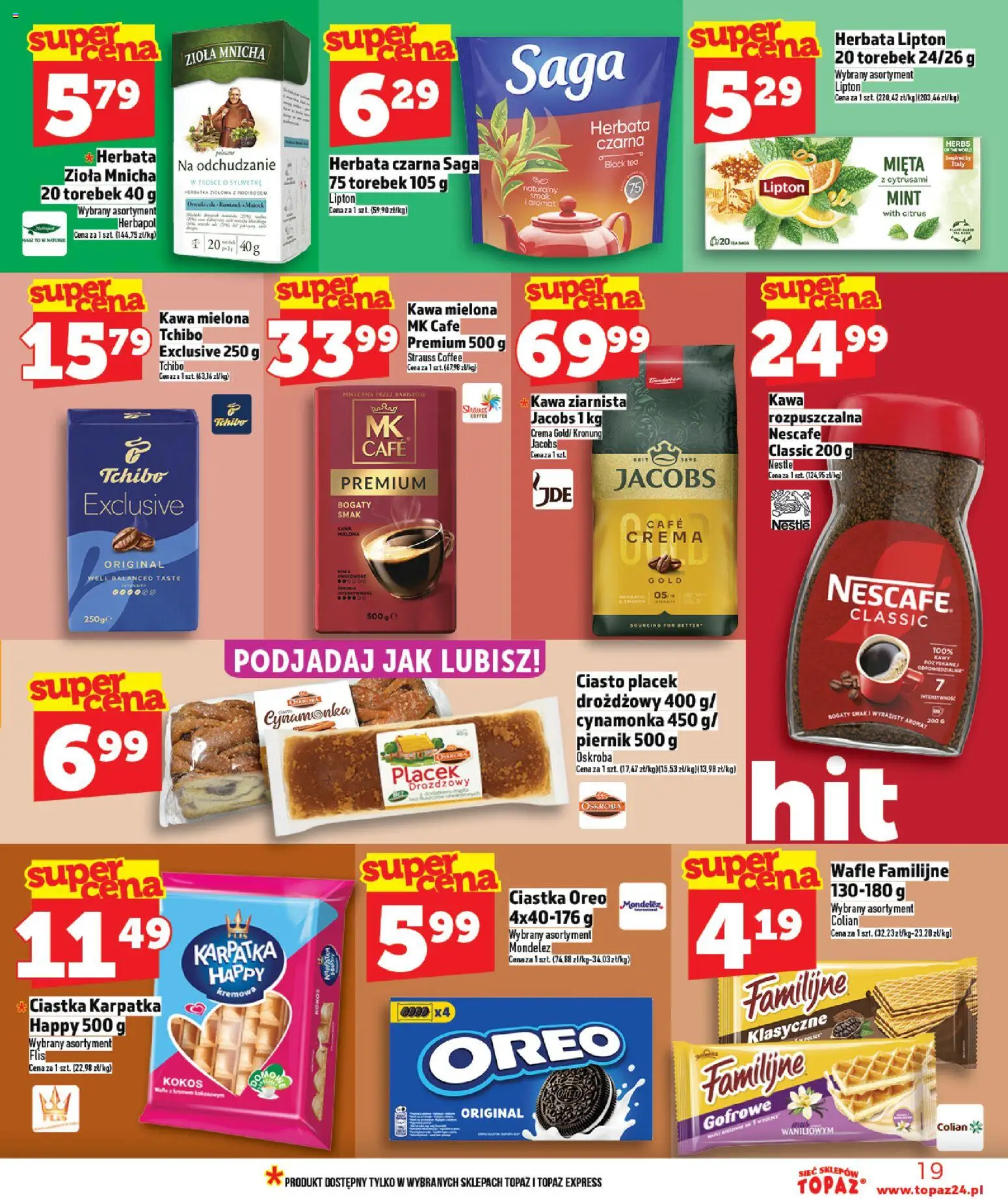 Topaz Gazetka MAZ od 26.02.2026 | Strona: 19 | Produkty: Ciasto, Tchibo, Kawa, Herbata