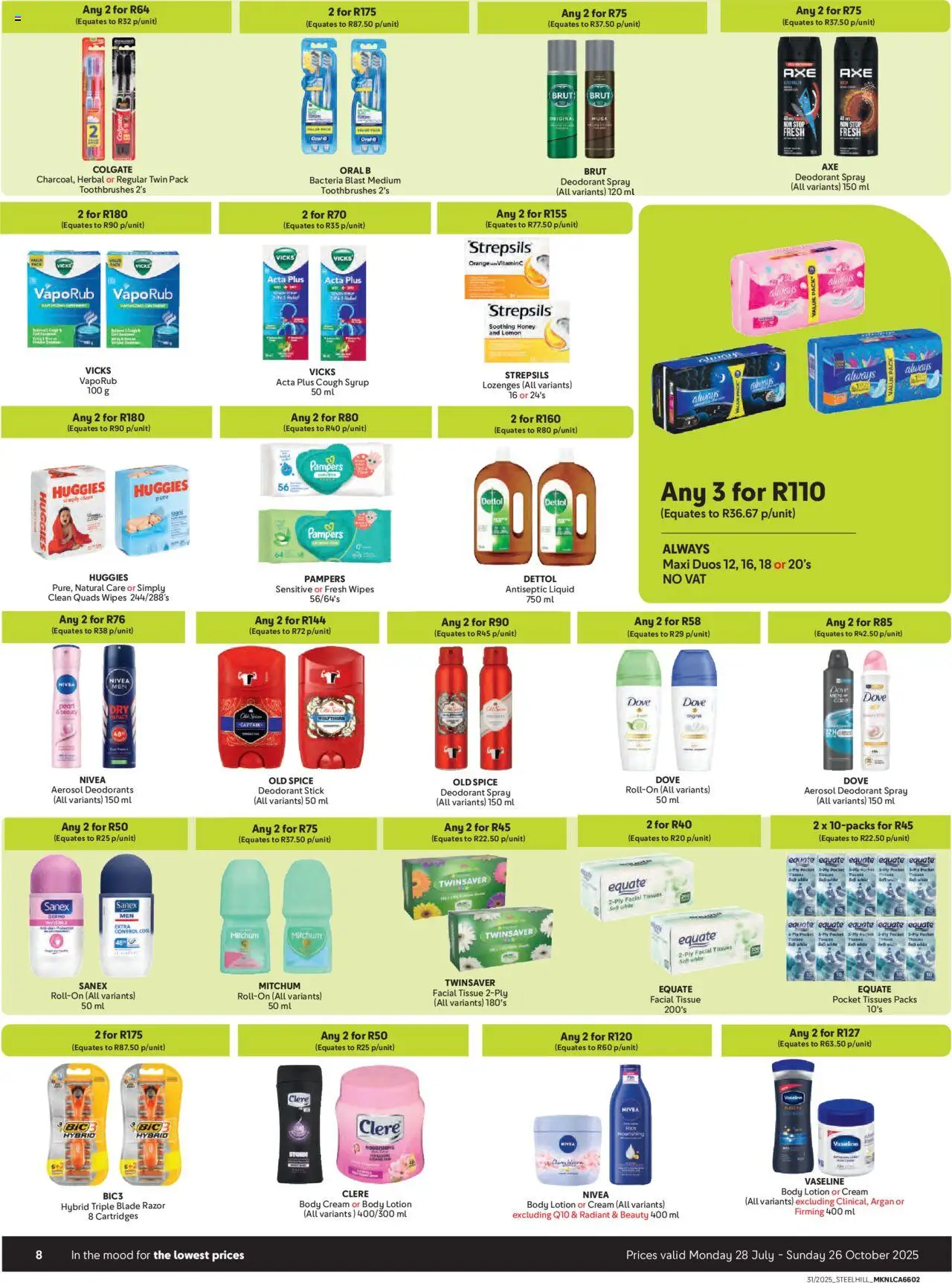 New Makro catalogue – valid from 28.07.2025 | Page: 8 | Products: Cough syrup, Lemon, Lotion, Tissues