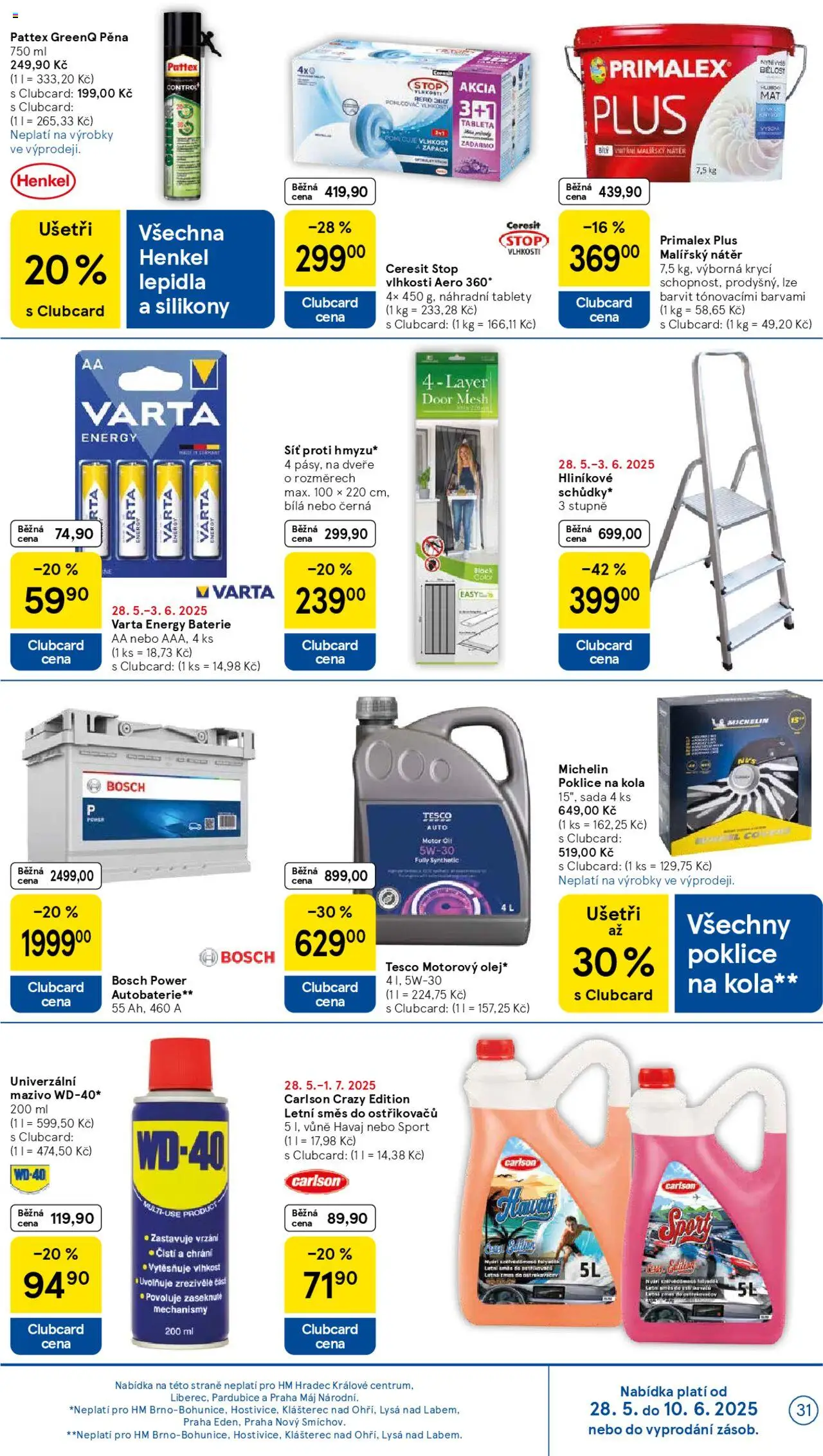 Tesco leták - Hypermarket od 28.05.2025 | Strana: 31 | Produkty: Pero, Poklice, Směs do ostřikovačů, Baterie