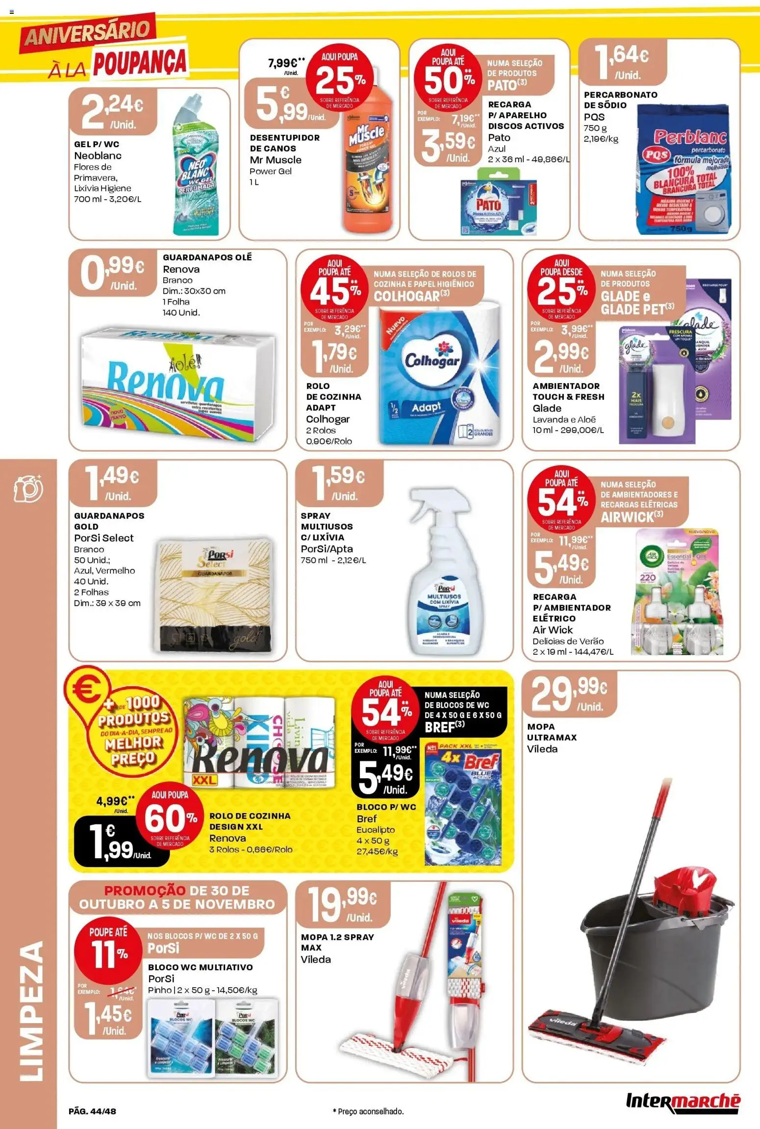 Intermarché - Aniversário à la poupança! » de 30/10/2025 - 05/11/2025 | Página: 44 | Produtos: Papel higiénico, Flores, Guardanapos