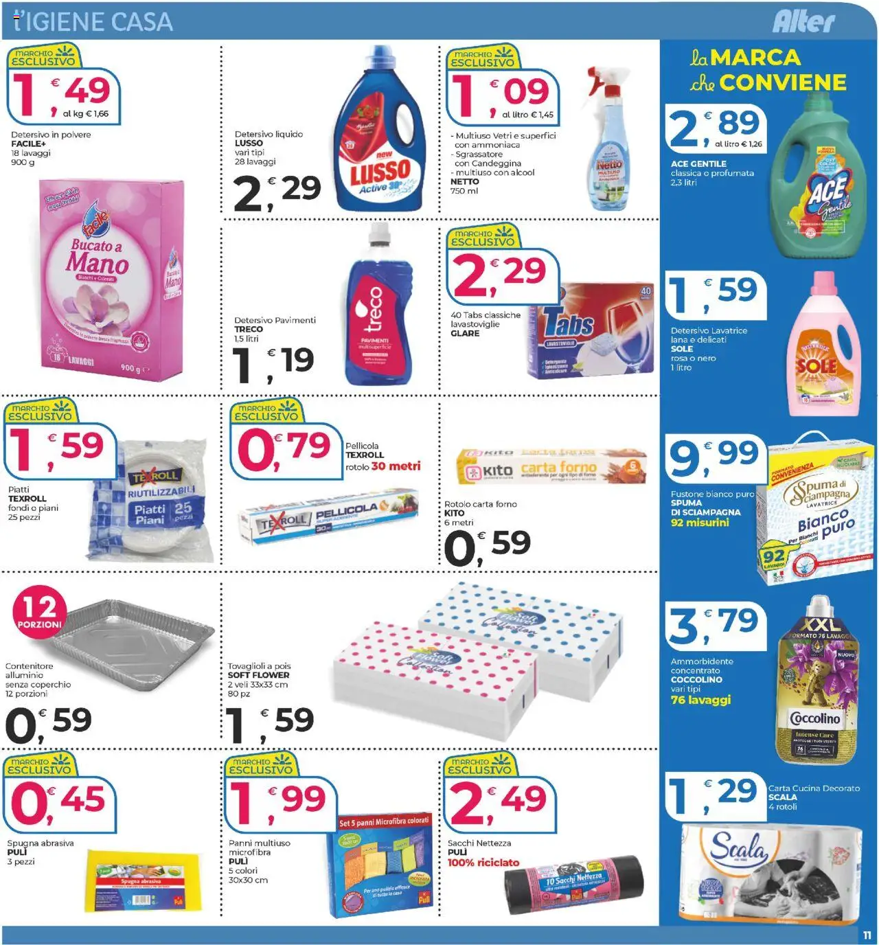 Volantino Alter Discount del 18.09.2025 | Pagina: 11 | Prodotti: Spugna, Candeggina, Lavatrice, Fragranza