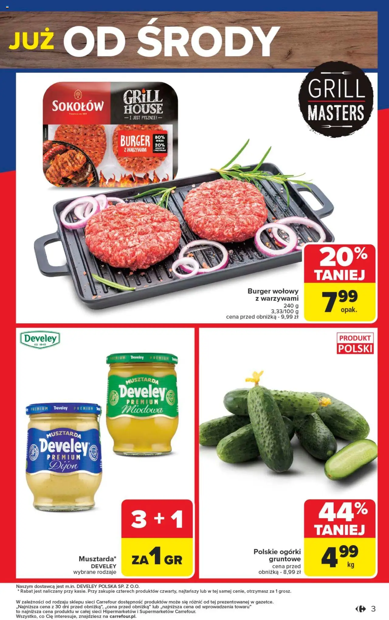 Carrefour Gazetka - Weekend promek juz od środy od 13.08.2025 | Strona: 3 | Produkty: Burger wołowy, Grill, Musztarda, Ogórki gruntowe