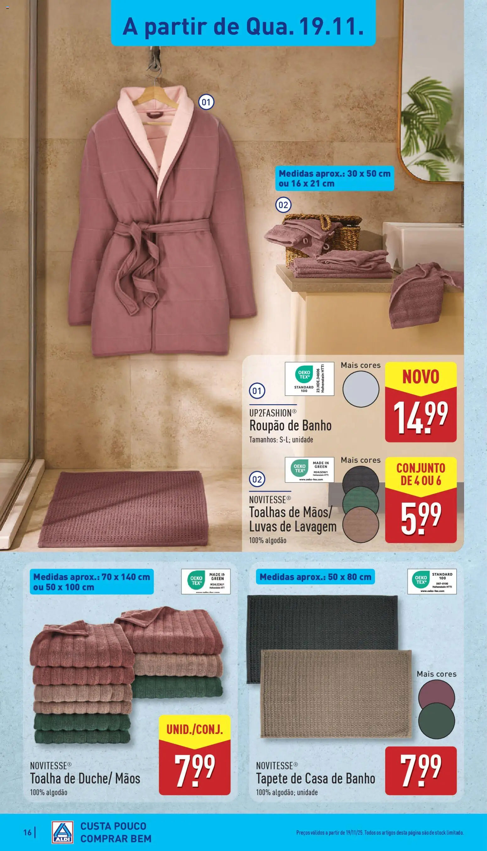 Aldi folheto │ válido de 17.11.2025 | Página: 16 | Produtos: Luvas, Algodão, Casa de banho, Roupão