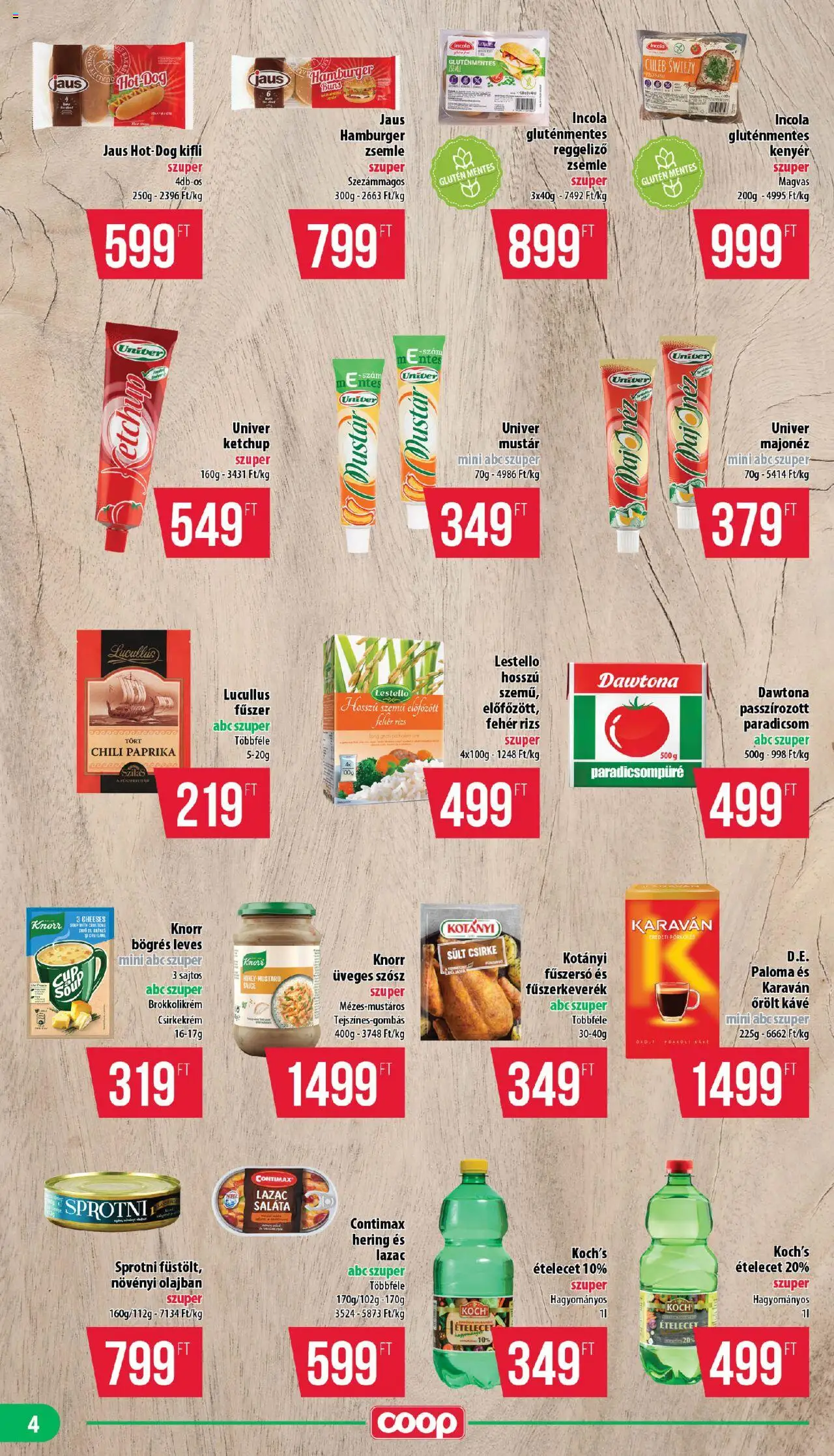 COOP akciós ujság - amely érvényes a következő dátumtól: 16.10.2025 | Oldal: 4 | Termékek: Hamburger, Ketchup, Saláta, Mustár