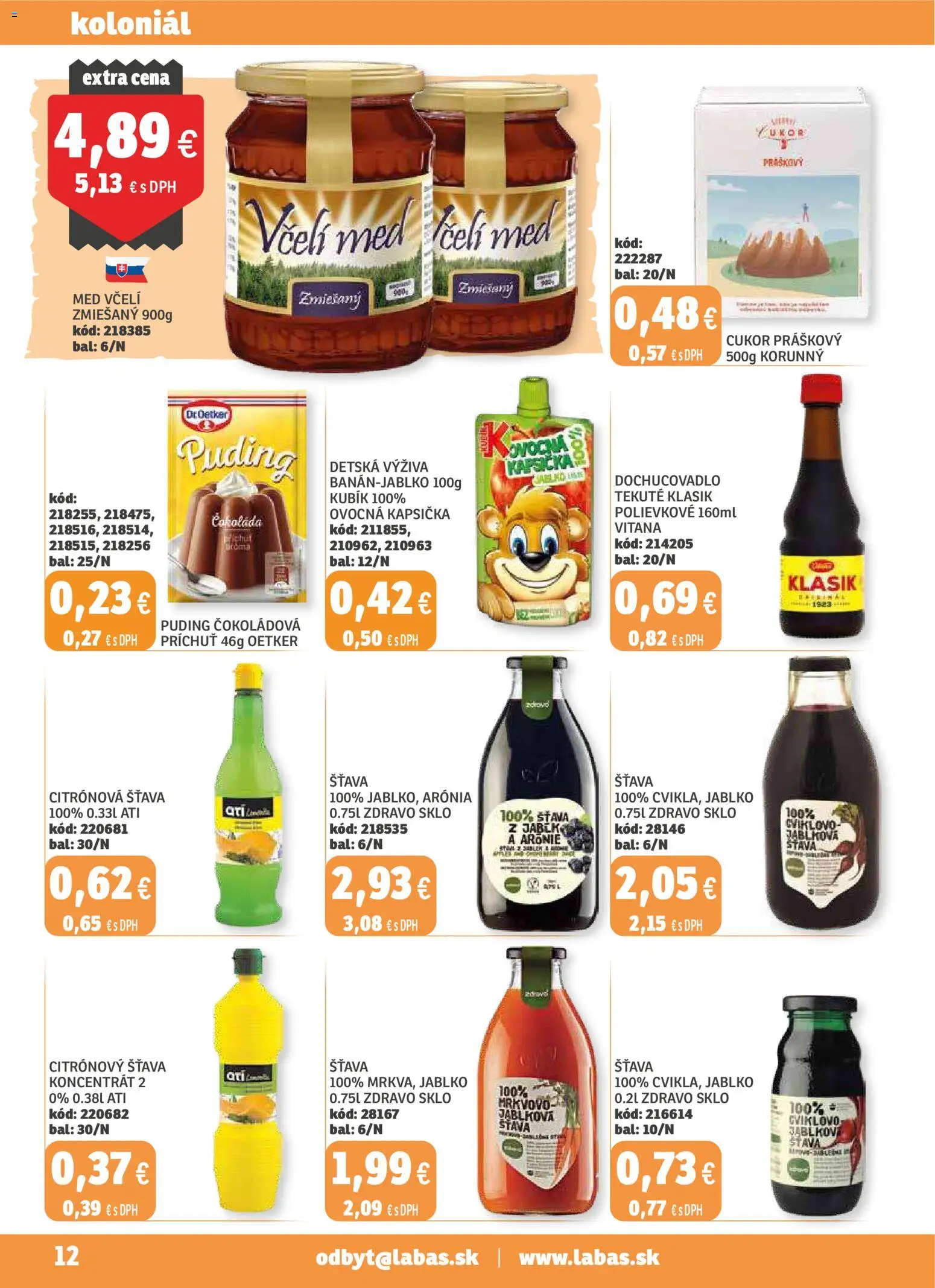 Nové Labaš akcie – leták je platný od 14.11.2025 | Strana: 12 | Produkty: Puding, Čokoláda, Cukor, Med