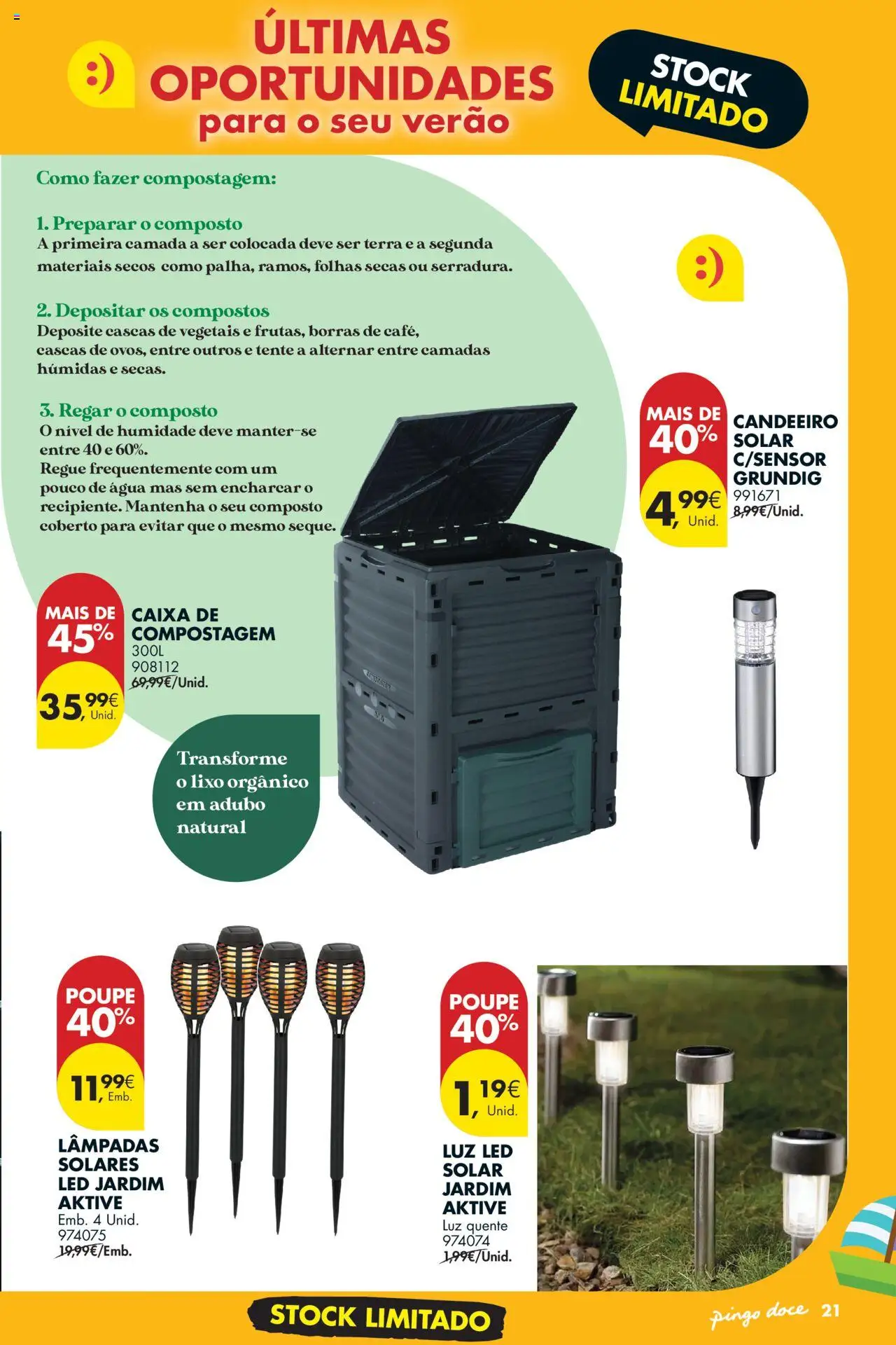 Pingo Doce - Folheto Bazar Verão │ válido de 22.07.2025 | Página: 21 | Produtos: Agua, Candeeiro, Lâmpadas, Caixa