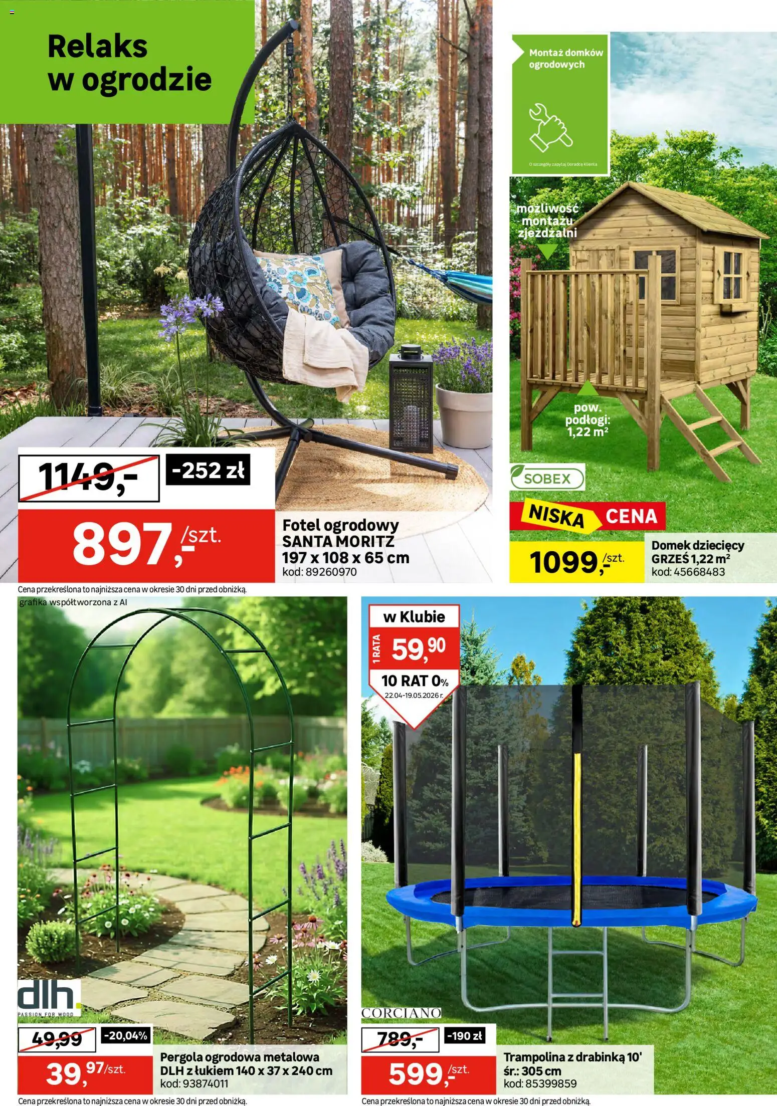 Leroy Merlin gazetka od 22.04.2026 | Strona: 4 | Produkty: Fotel ogrodowy, Trampolina, Fotel