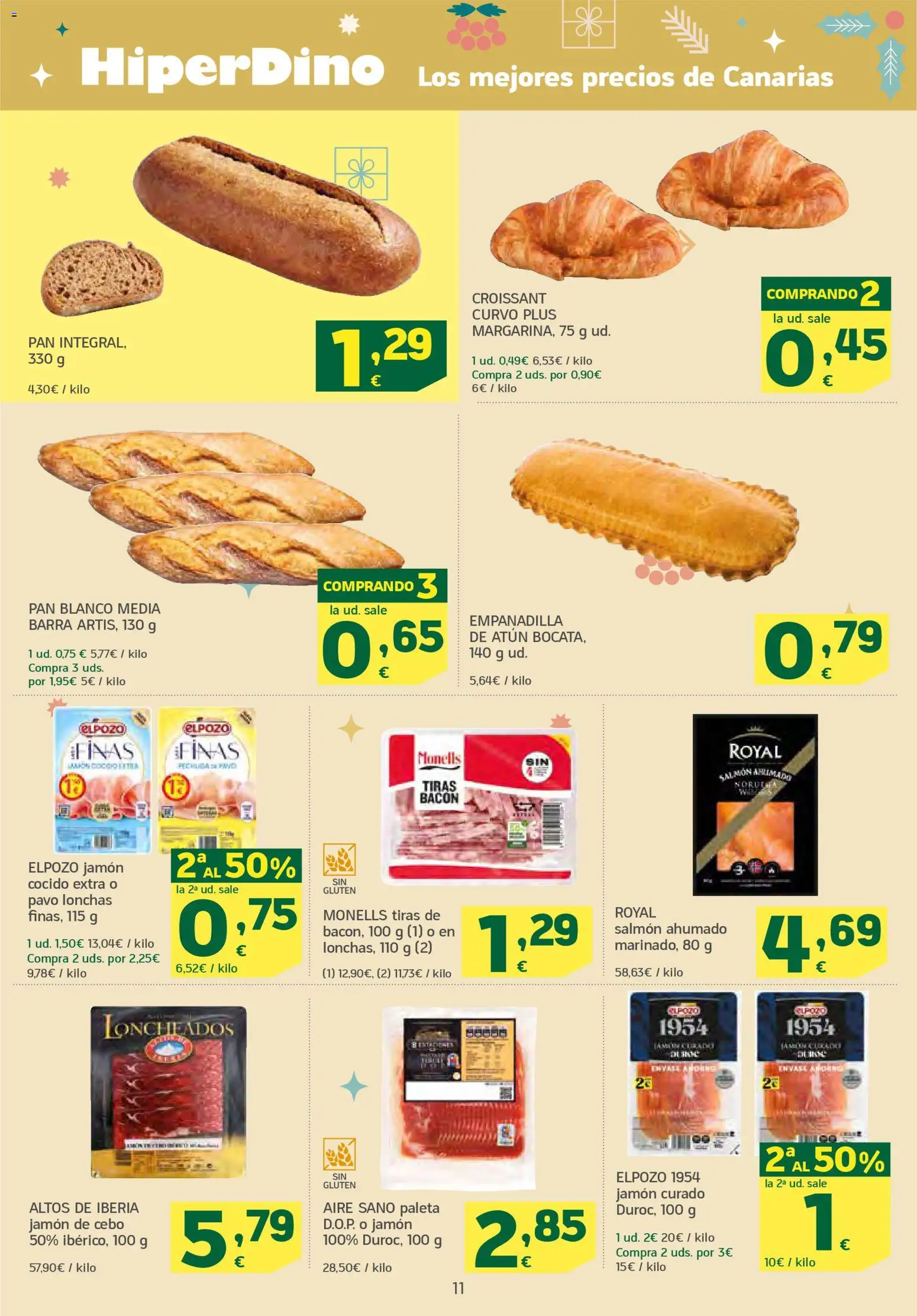 HiperDino folleto │ válido desde el 04.12.2025 | Página: 11 | Productos: Pan, Jamón, Croissant, Salmón ahumado