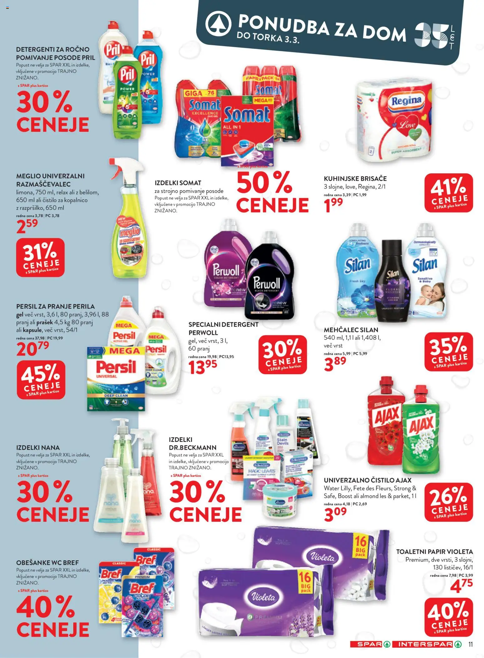 Novi Spar katalog ponudbe – veljaven od 18.02.2026 | Stran: 11 | Izdelki: Prašek, Mehčalec, Toaletni papir, Detergent