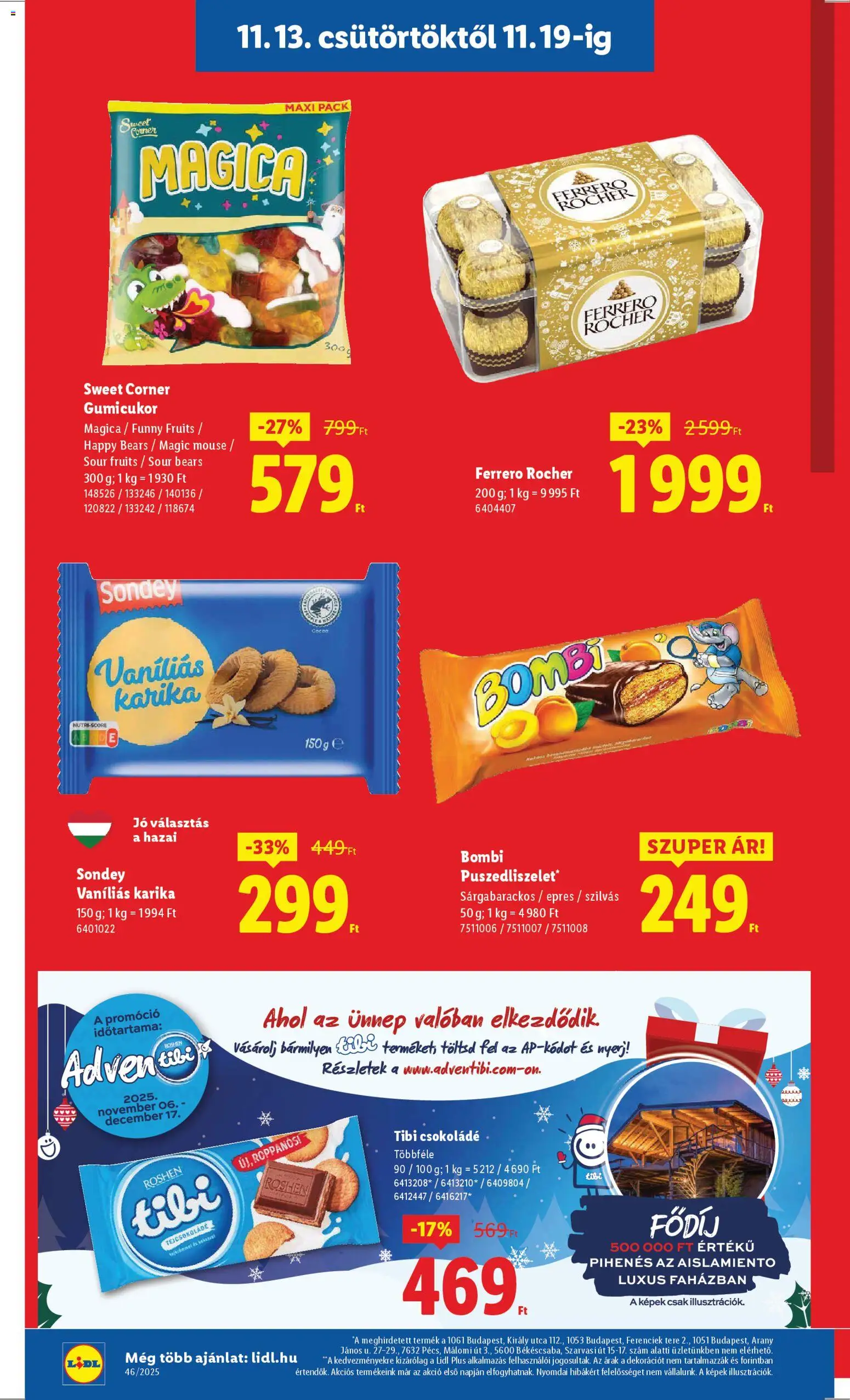 Lidl akciós ujság - amely érvényes a következő dátumtól: 13.11.2025 | Oldal: 12 | Termékek: Gumicukor, Ferrero rocher, Csokoládé