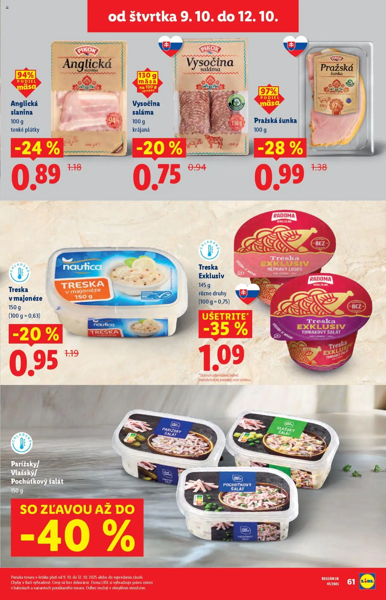 Nové Lidl akcie – leták je platný od 06.10.2025 | Strana: 77 | Produkty: Saláma, Slanina, Losos, Šalát
