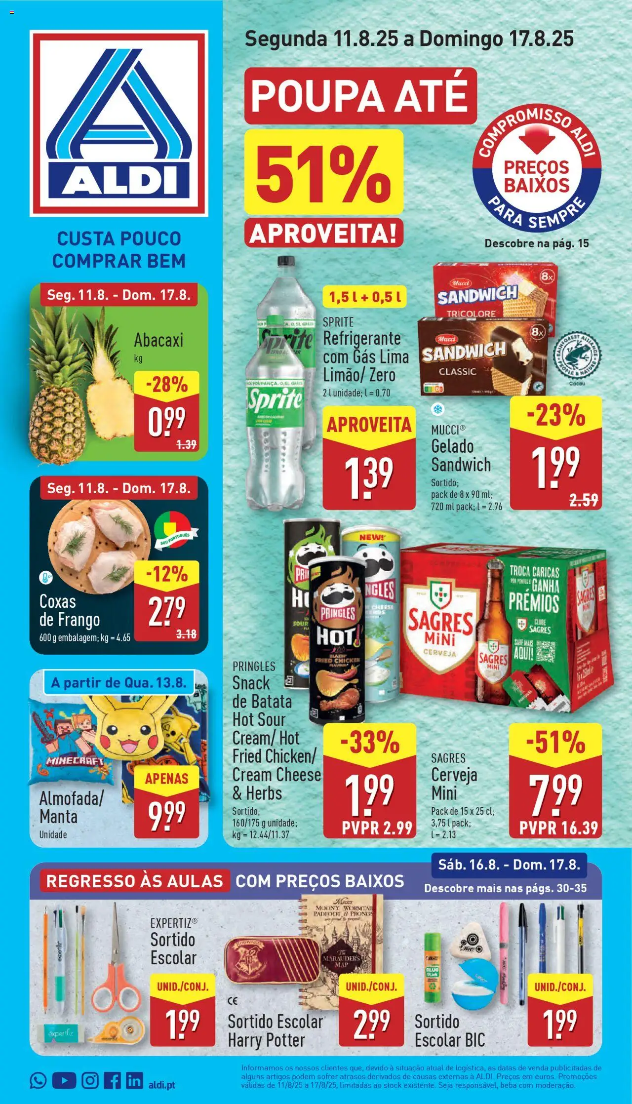 Aldi folheto │ válido de 11.08.2025 | Página: 1 | Produtos: Refrigerante, Batata, Cream cheese, Cerveja
