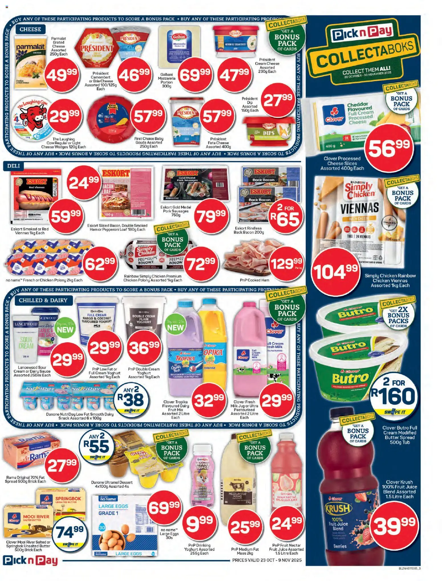 New Pick n Pay catalogue – valid from 23.10.2025 | Page: 3 | Products: Milk, Cheese, Pork, Garlic