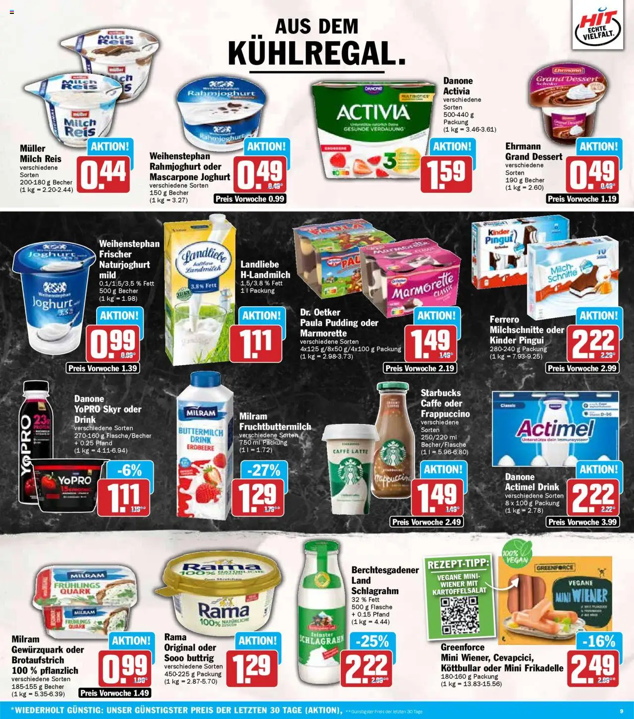 HIT Prospekt 	 - gültig ab dem 28.07.2025 | Seite: 9 | Produkte: Actimel, Danone activia, Milch, Starbucks