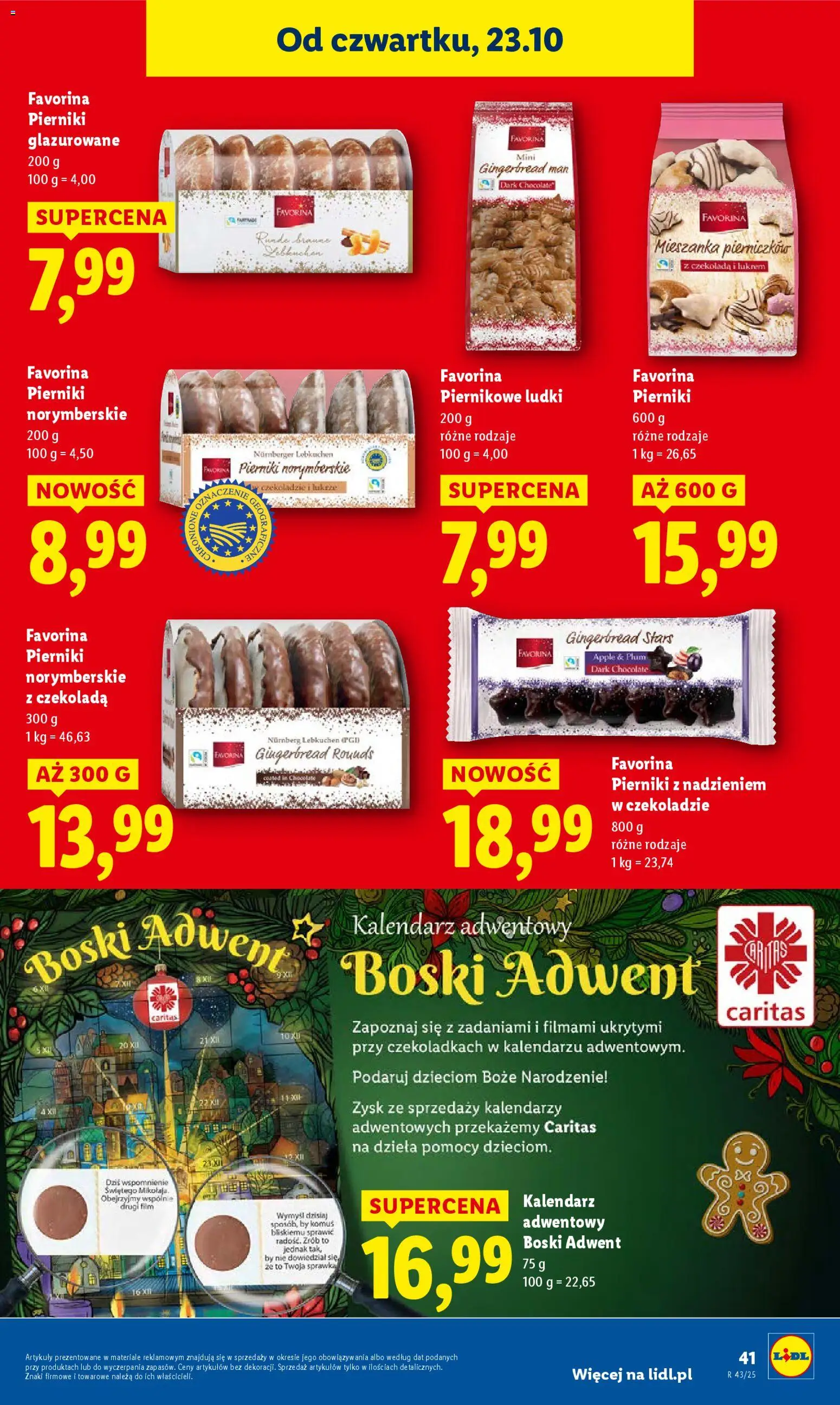 Lidl Gazetka od 23.10.2025 | Strona: 45 | Produkty: Kalendarz adwentowy, Kalendarz, Pierniki norymberskie, Czekolada