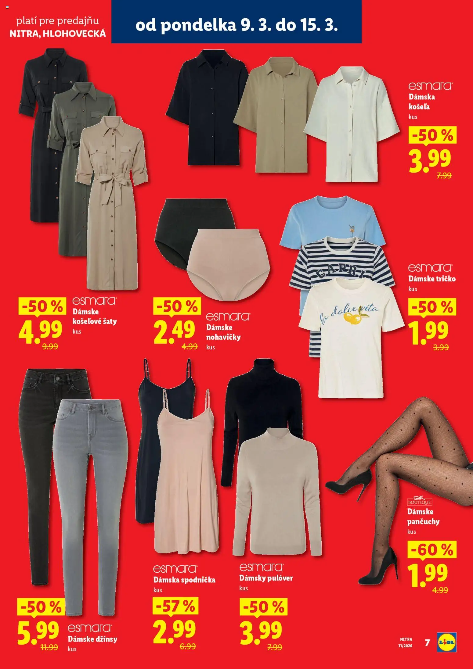 Nové Lidl akcie – leták je platný od 09.03.2026 | Strana: 7 | Produkty: Šaty, Tričko, Košeľa, Nohavičky