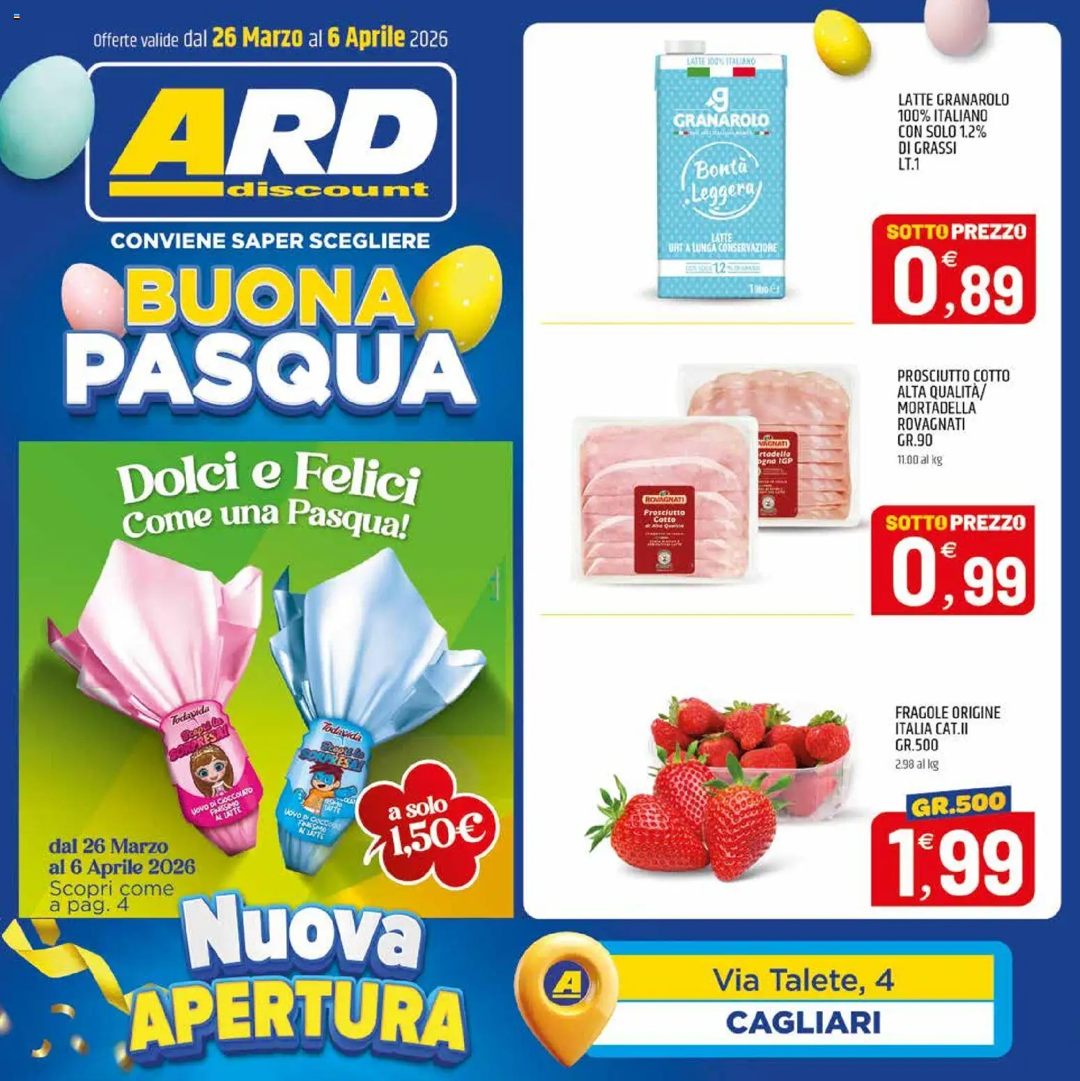 Volantino ARD Discount del 26.03.2026 | Pagina: 1 | Prodotti: Prosciutto Cotto, Fragole, Latte, Presa