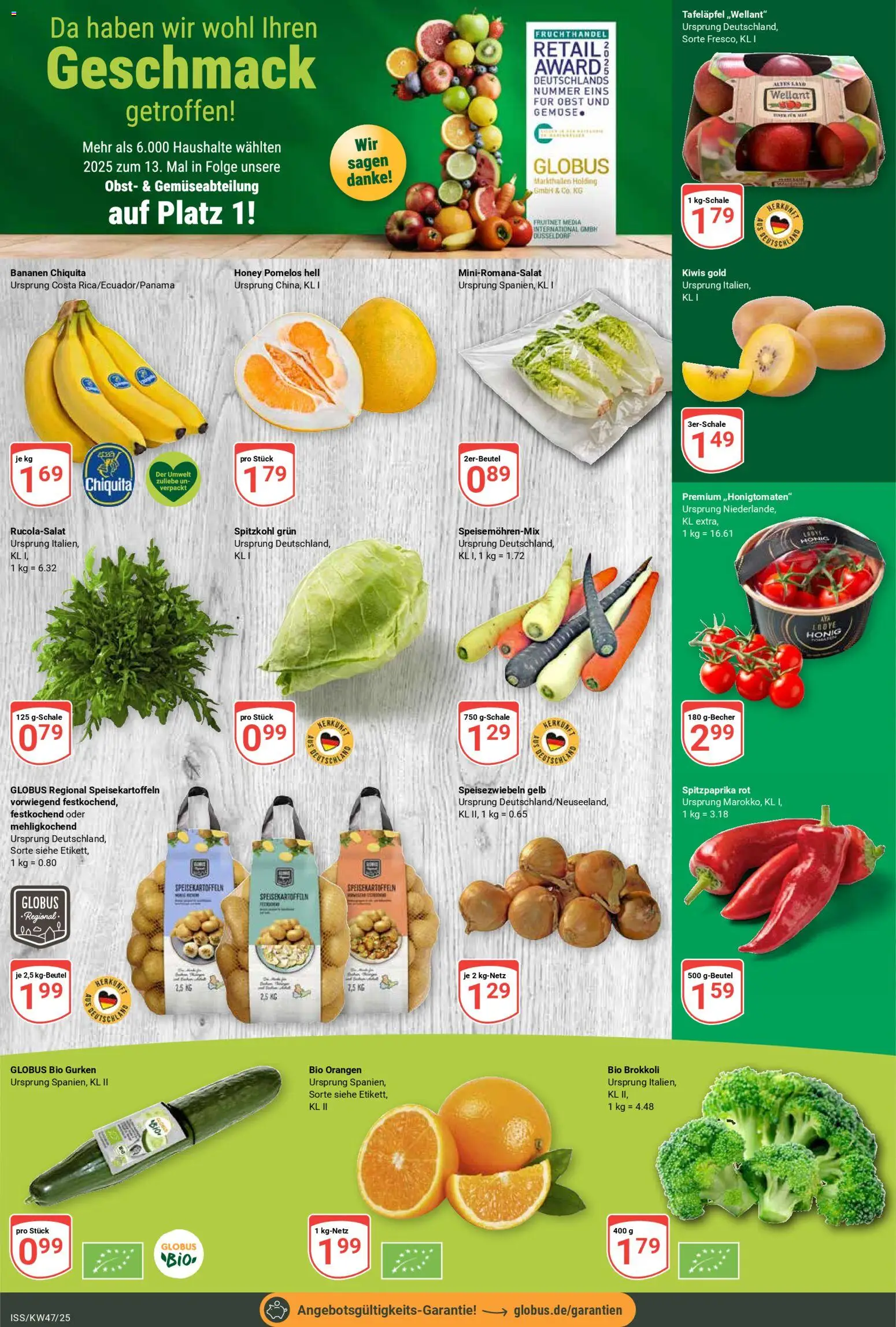 Globus Prospekt 	 – gültig ab 17.11.2025 | Seite: 4 | Produkte: Bananen, Gemüse, Brokkoli, Gurken