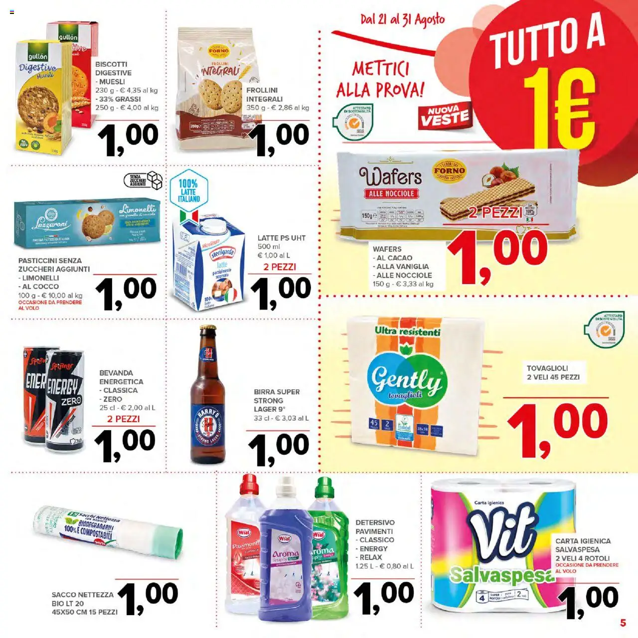 Volantino Todis del 21.08.2025 | Pagina: 5 | Prodotti: Carta igienica, Latte, Cacao, Frollini