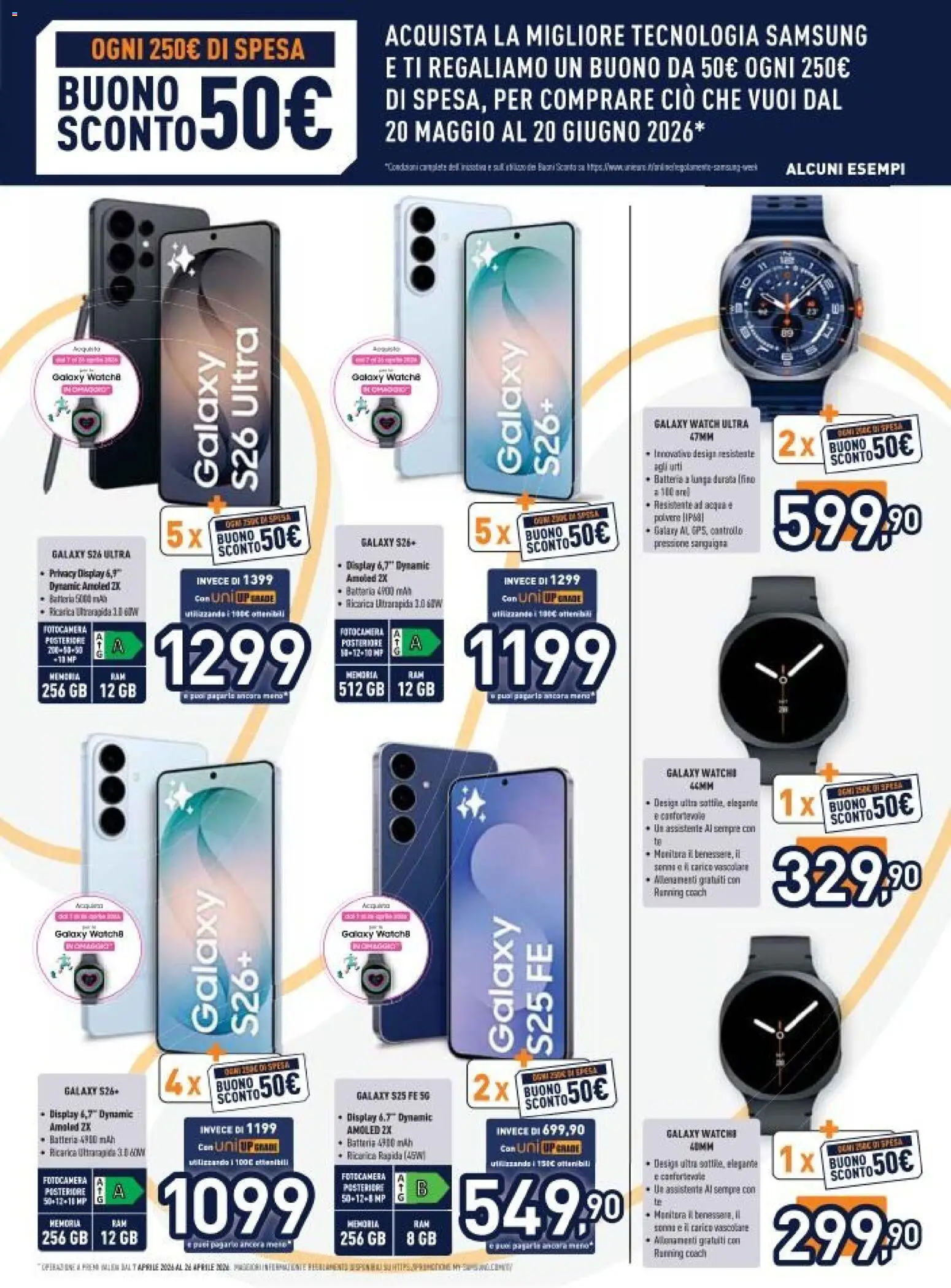 Volantino Unieuro del 20.04.2026 | Pagina: 3 | Prodotti: Acqua, Fotocamera, Batteria, Samsung