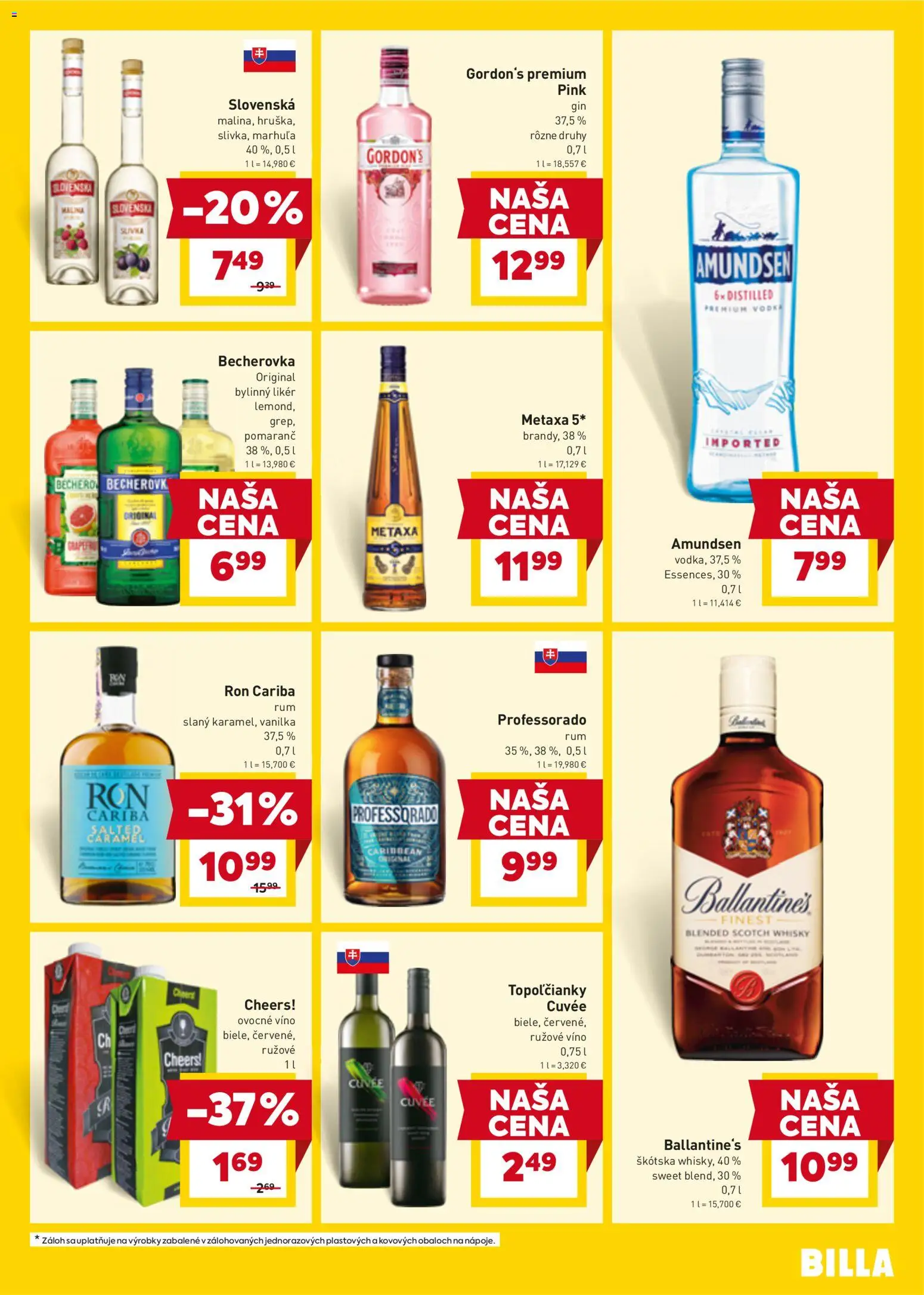 Nové Billa akcie – leták je platný od 07.04.2026 | Strana: 23 | Produkty: Becherovka, Víno, Vodka, Whisky