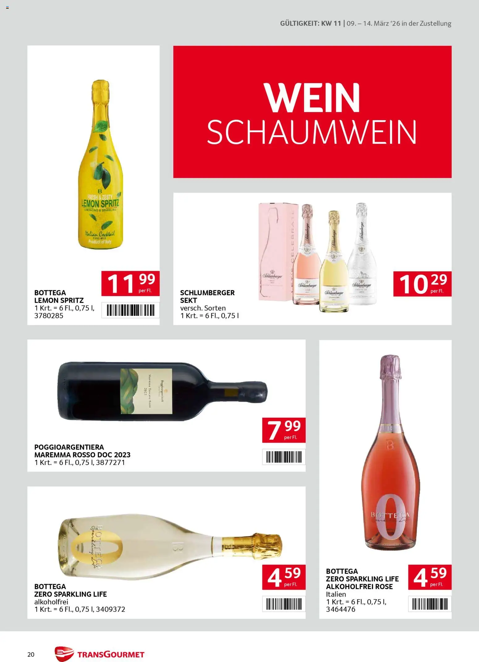 Transgourmet Zustellaktion gültig ab 09.03.2026 | Seite: 20 | Produkte: Wein