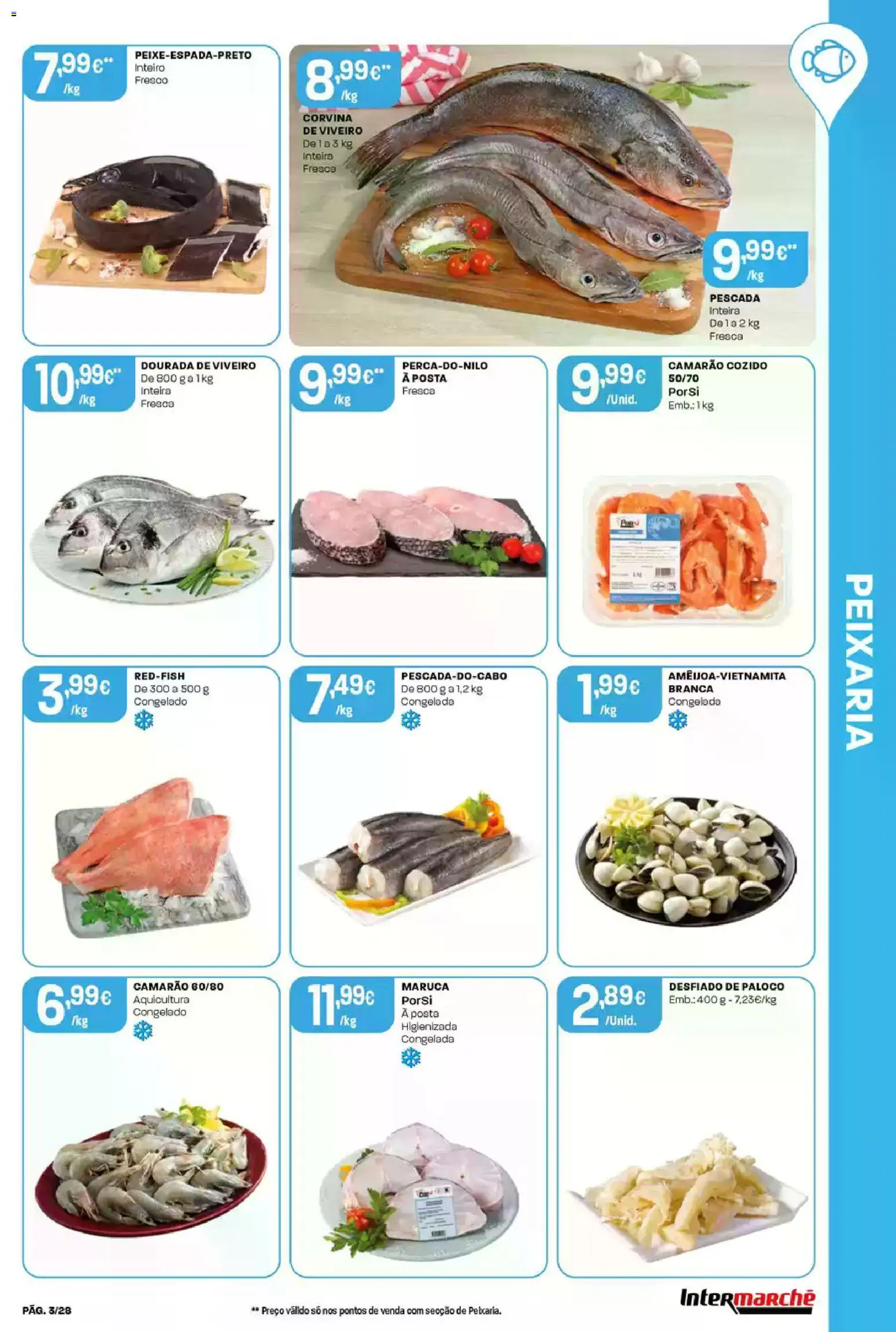 Intermarché Folheto Contact │ válido de 19.02.2026 | Página: 3 | Produtos: Dourada, Pescada, Camarão