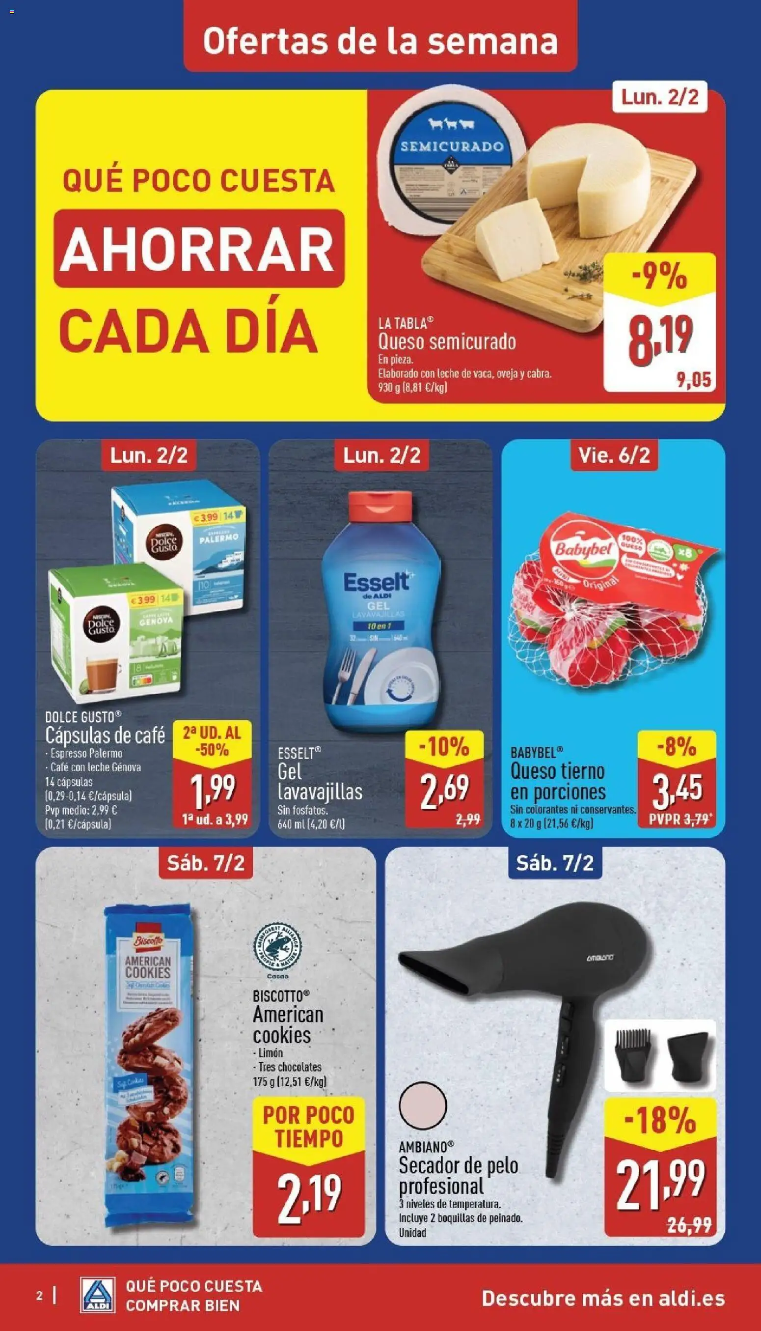 Aldi folleto Baleares │ válido desde el 02.02.2026 | Página: 2 | Productos: Leche, Café, Lavavajillas, Secador de pelo