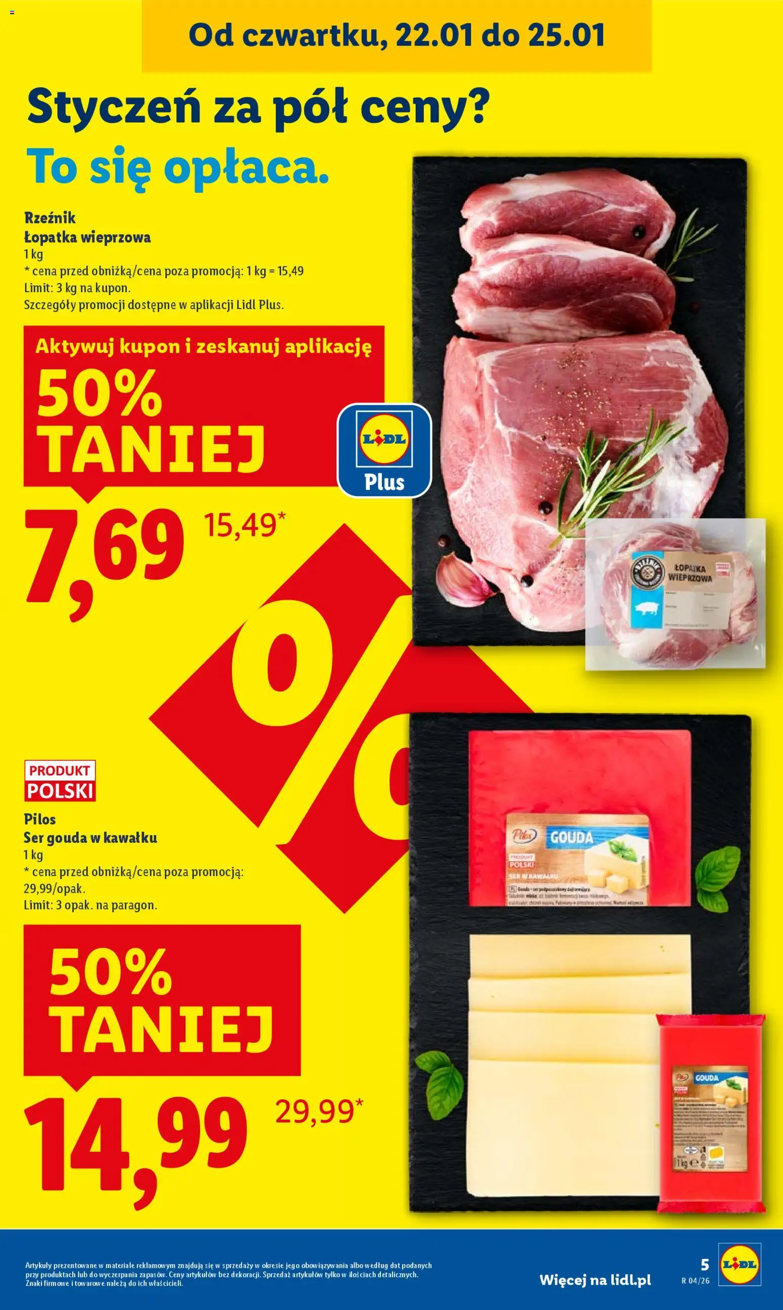 Lidl Gazetka od 22.01.2026 | Strona: 5 | Produkty: Łopatka wieprzowa, Ser, Ser gouda