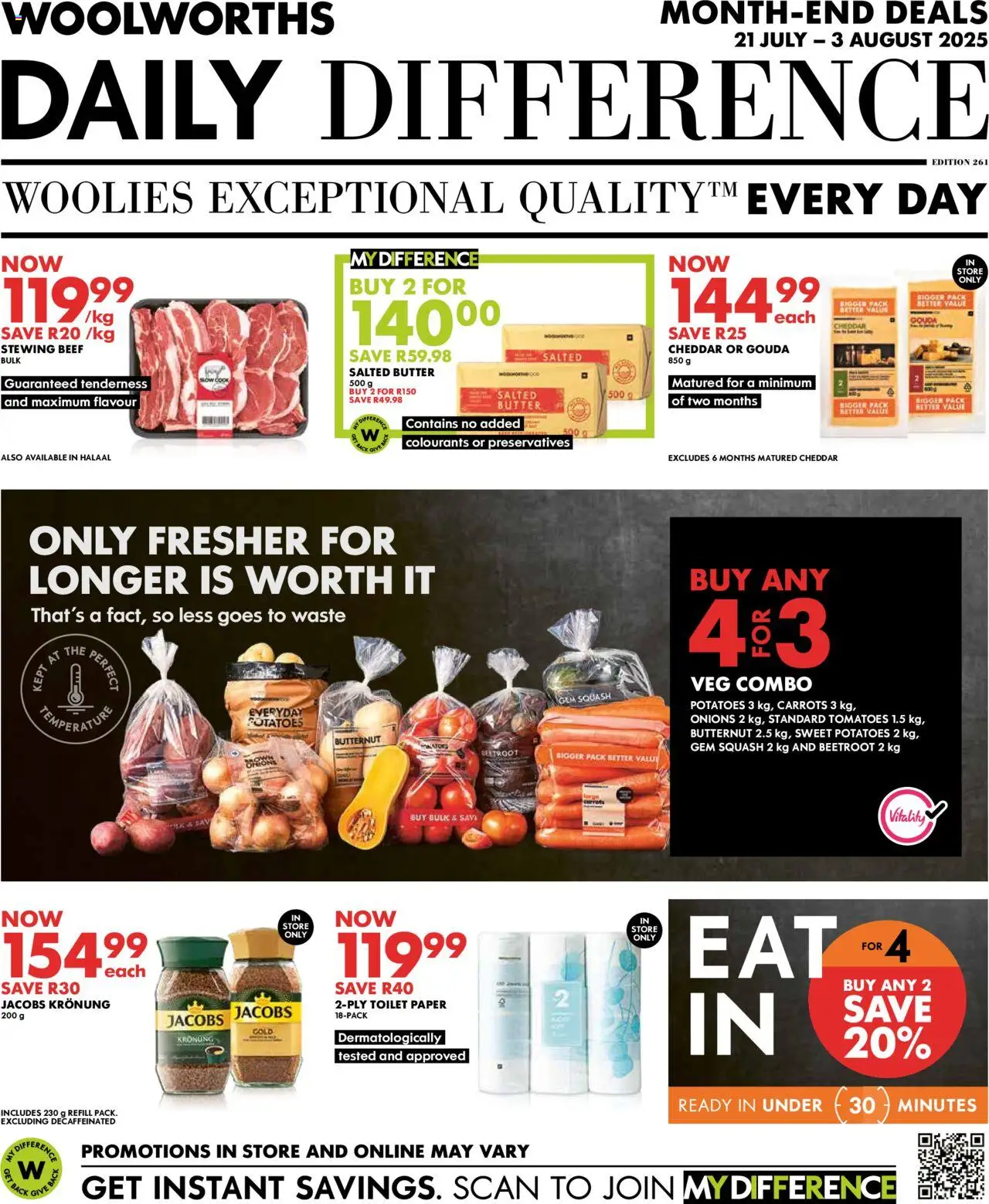 Woolworths Daily Difference - KwaZulu-Natal │ valid from 21.07.2025 | Page: 1 | Products: Squash, Toilet, Butter, Desmaquilante