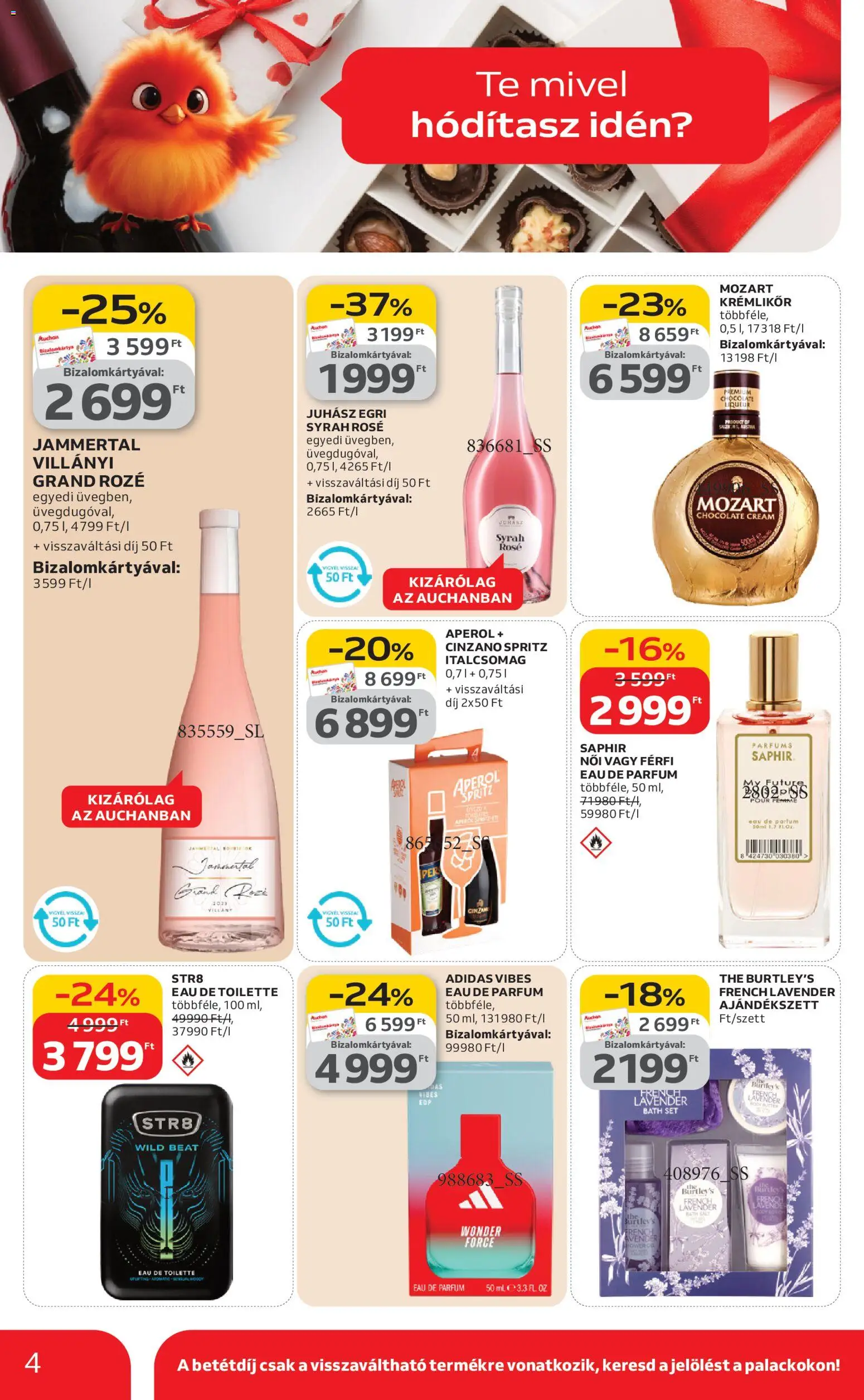 Auchan akciós ujság - amely érvényes a következő dátumtól: 05.02.2026 | Oldal: 4 | Termékek: Aperol, Krémlikőr, Parfüm