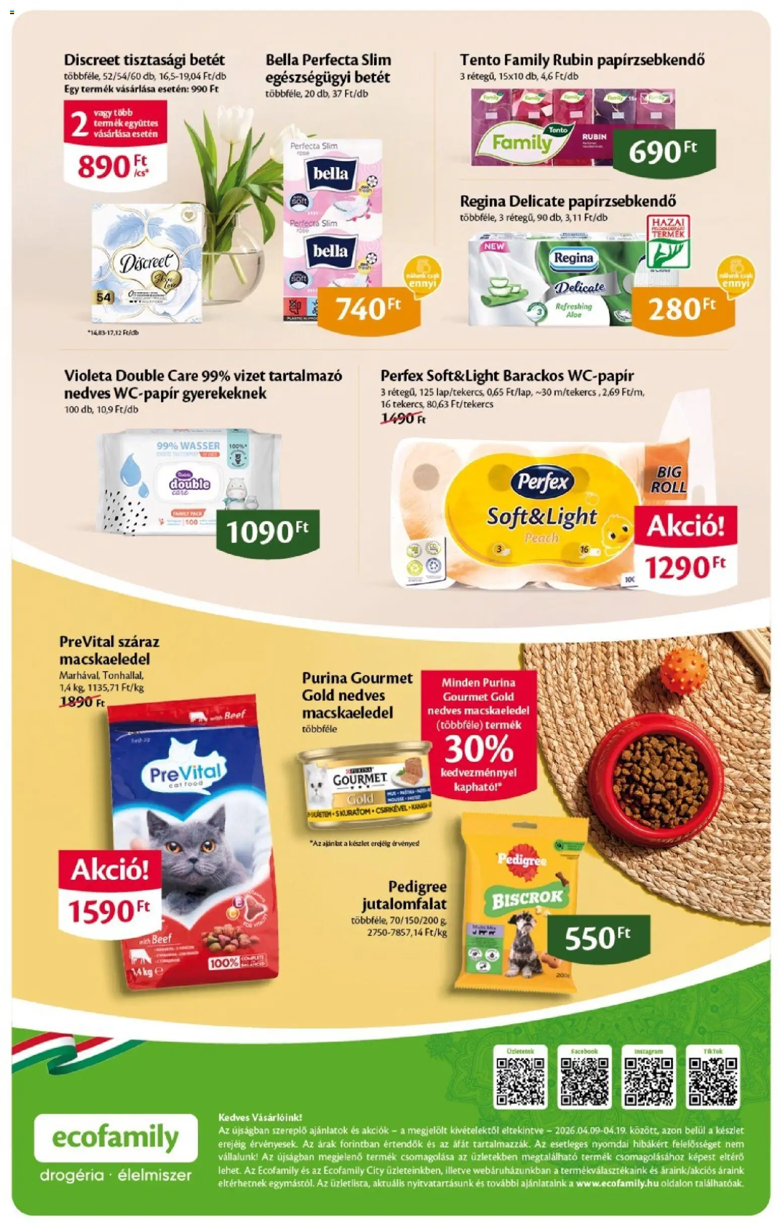 EcoFamily akciós ujság - amely érvényes a következő dátumtól: 09.04.2026 | Oldal: 16 | Termékek: Macskaeledel, Tisztasági betét, Papírzsebkendő