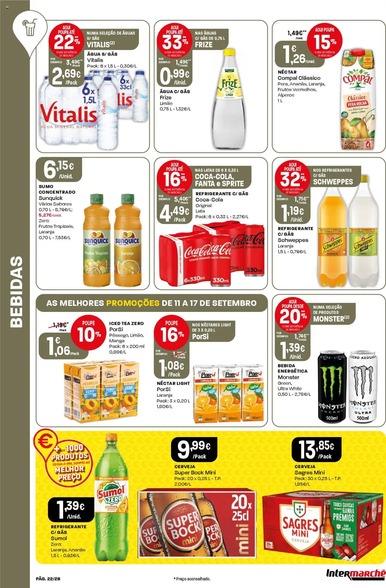Intermarché folheto │ válido de 11.09.2025 | Página: 22 | Produtos: Refrigerante, Fanta, Açúcar, Água mineral