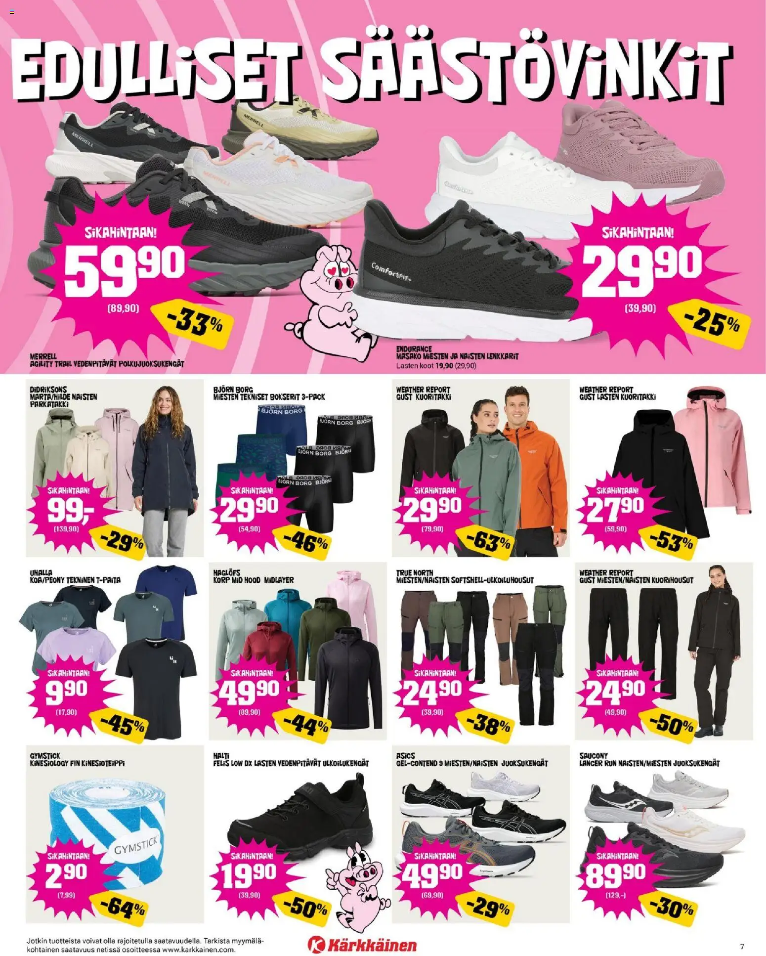 Kärkkäinen tarjoukset – voimassa 08.04.2026 alkaen | Sivu: 7 | Tuotteet: Bokserit, Lenkkarit, Kuoritakki