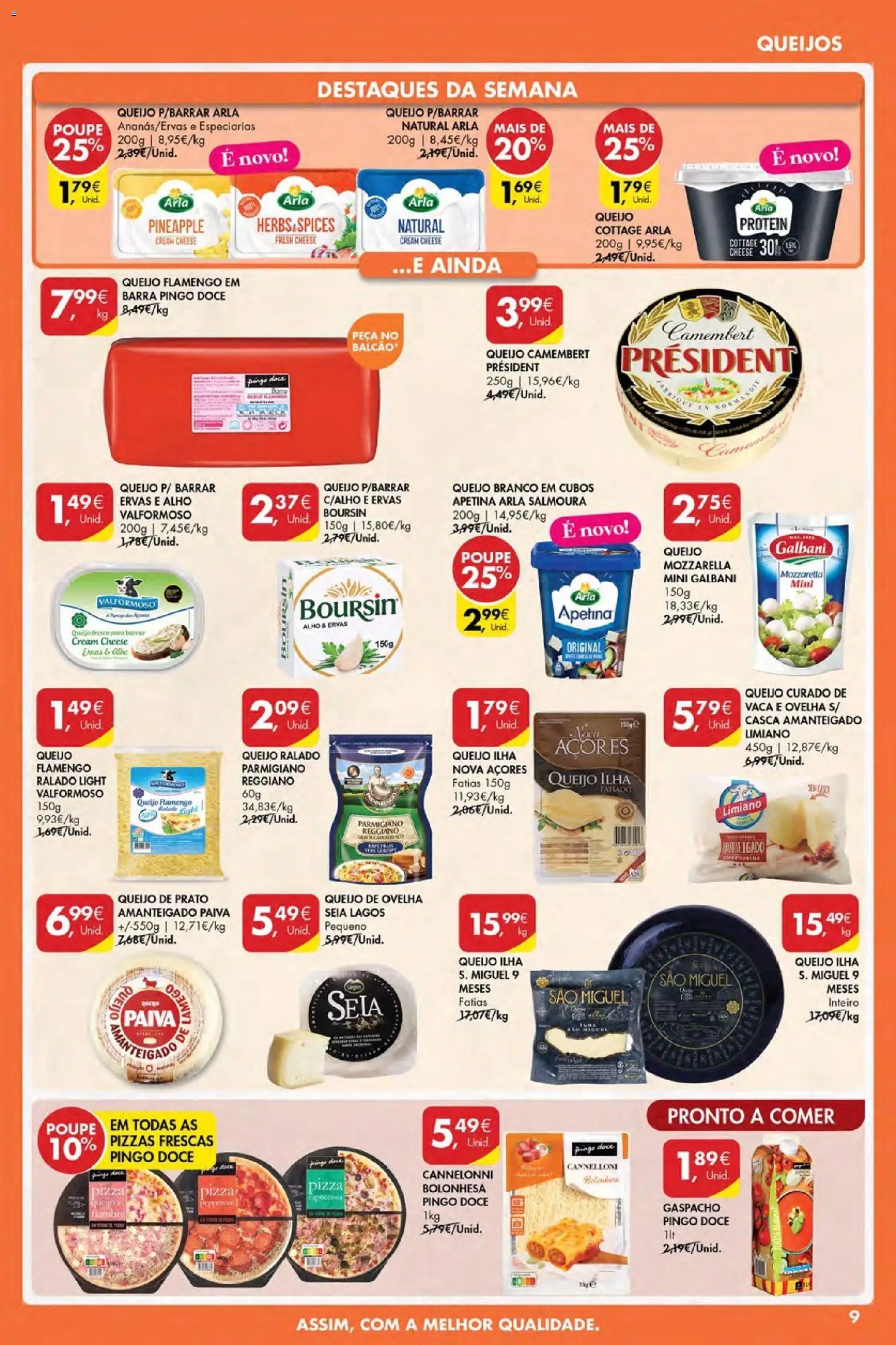 Pingo Doce Poupe Esta Semana Açores │ válido de 09.04.2026 | Página: 9 | Produtos: Queijo cottage, Cream cheese, Queijo, Pizza