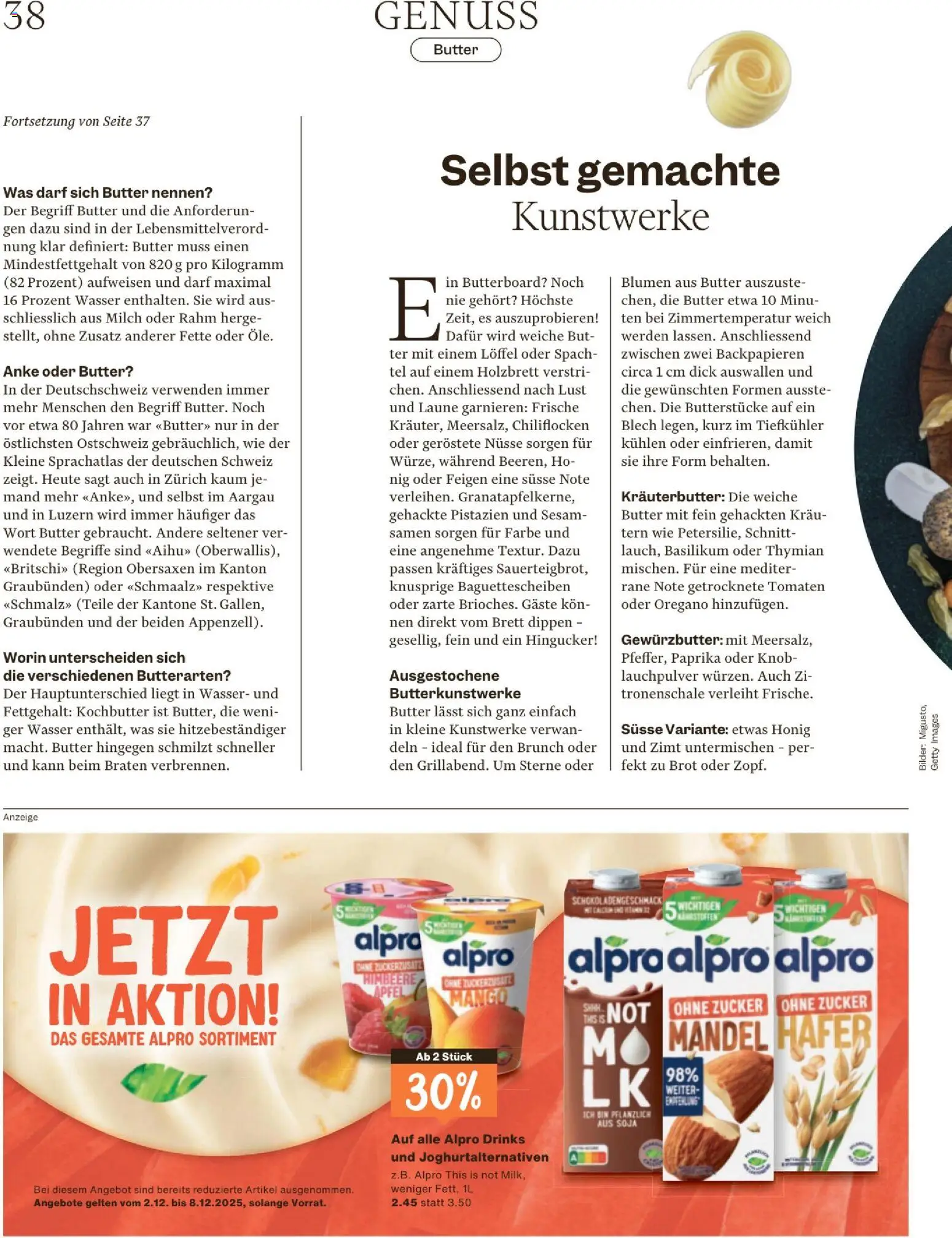 Migros Magazin – gültig ab 02.12.2025 | Seite: 38 | Produkte: Milch, Butter, Brot, Himbeere