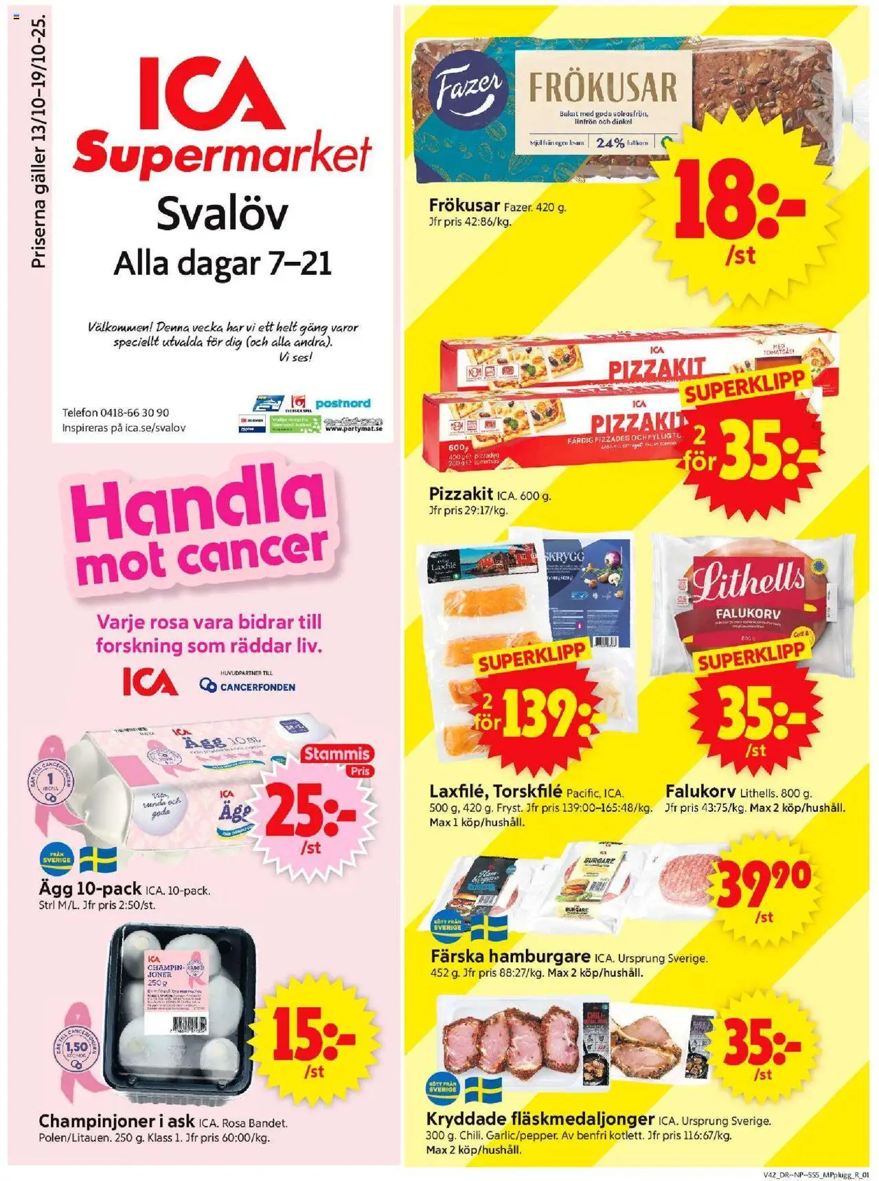 ICA Supermarket reklamblad aktuell från 13.10.2025 | Sida: 1 | Produkter: Torskfile, Galler, Tomatsås, Spel