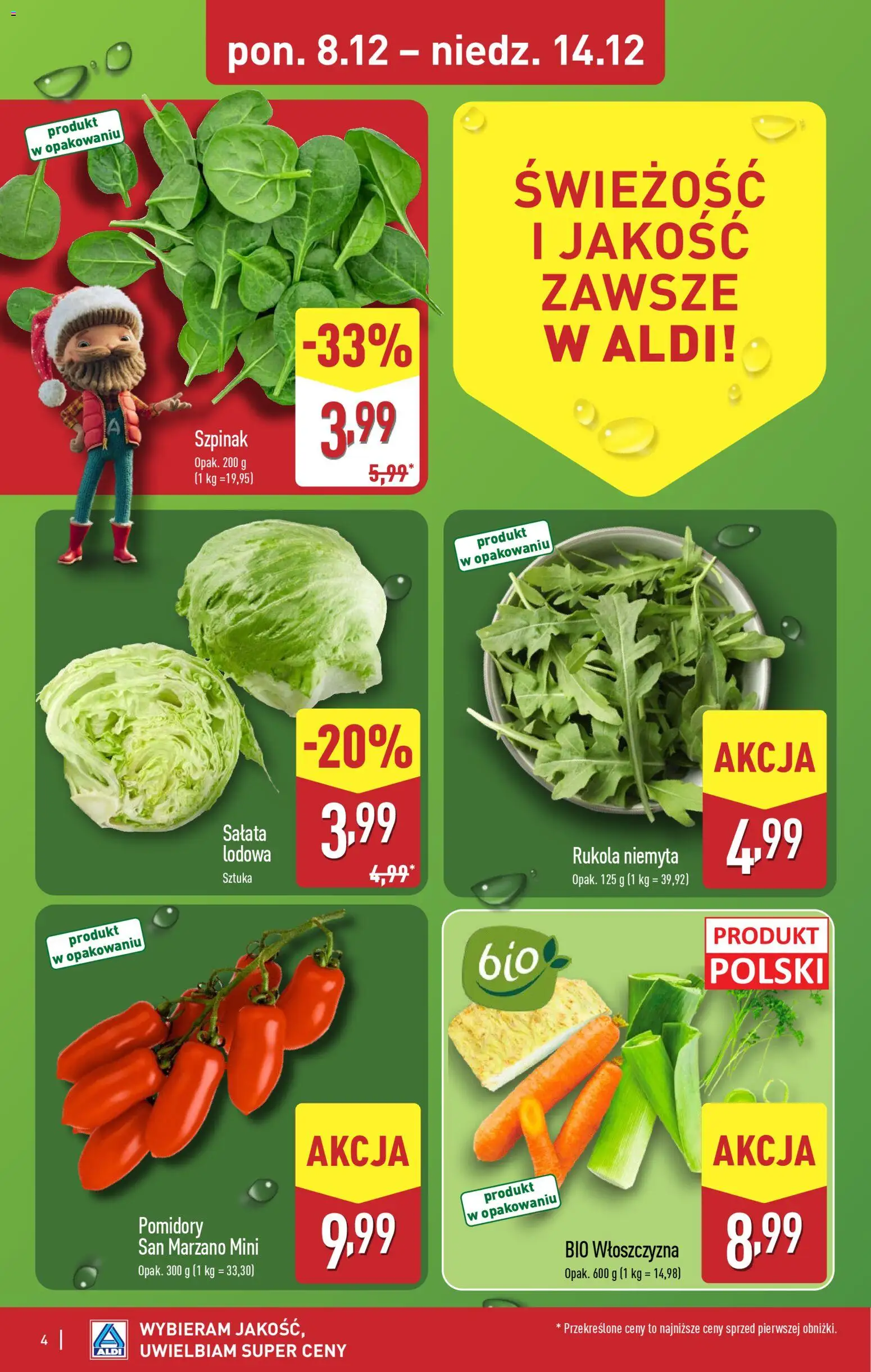 Aldi Gazetka - Gwiazdy świątecznego stołu od 08.12.2025 | Strona: 4 | Produkty: Rukola, Szpinak, Pomidory