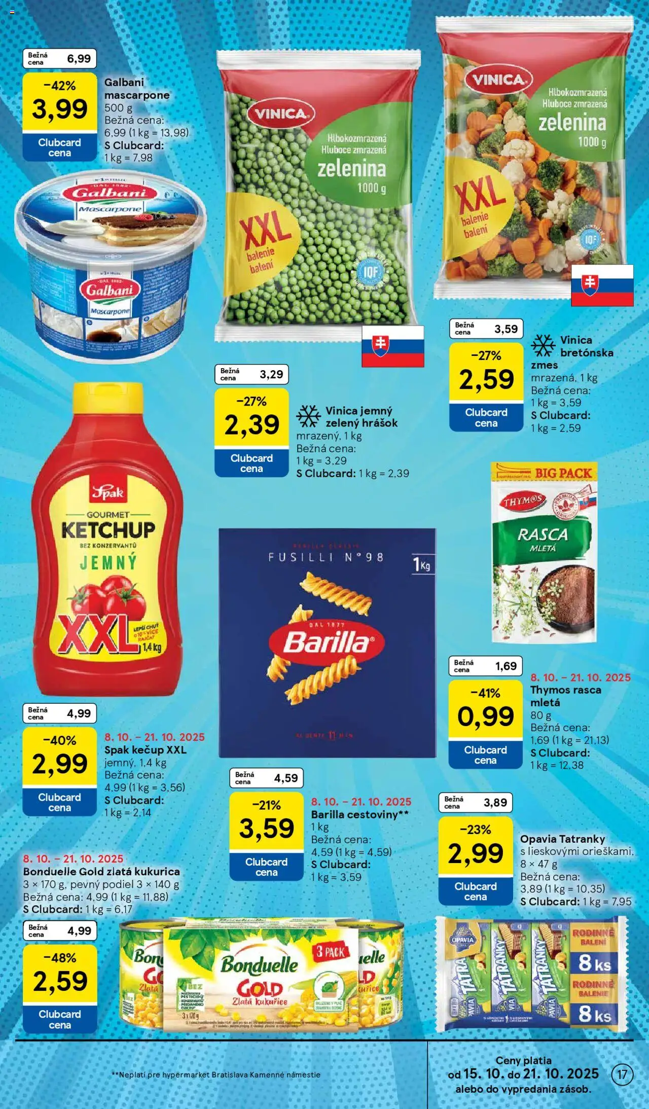 Nové Tesco akcie – leták je platný od 15.10.2025 | Strana: 17 | Produkty: Fusilli, Cestoviny, Mascarpone, Kukurica