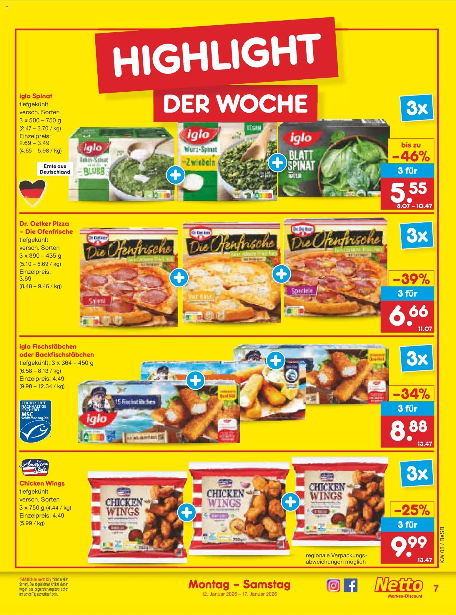 Netto Marken-Discount Prospekt 	 – gültig ab 12.01.2026 | Seite: 7 | Produkte: Ofenfrische, Zwiebeln, Fischstabchen, Pizza