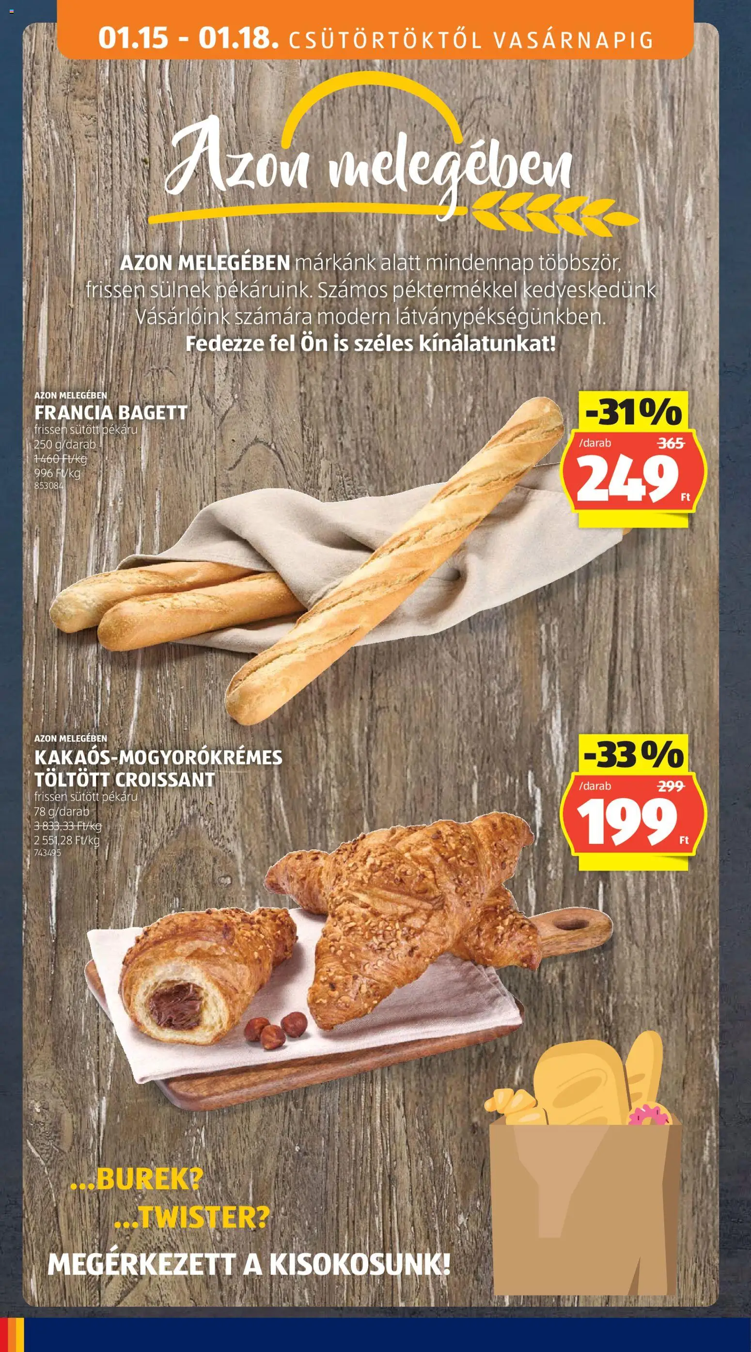Aldi akciós ujság - amely érvényes a következő dátumtól: 15.01.2026 | Oldal: 10 | Termékek: Burek, Croissant, Bagett