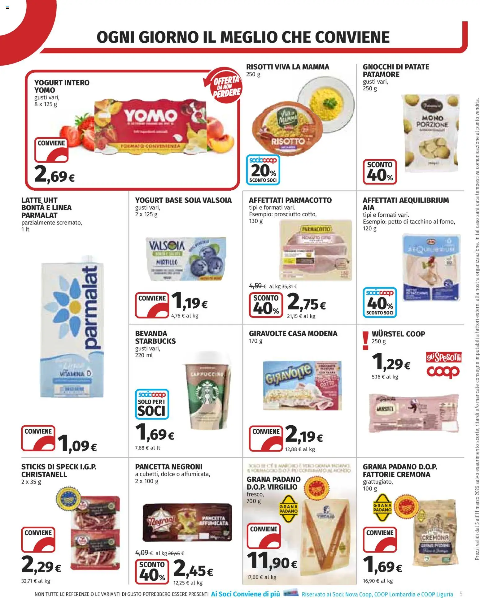 Volantino COOP del 05.03.2026 | Pagina: 5 | Prodotti: Latte, Prosciutto, Wurstel, Data