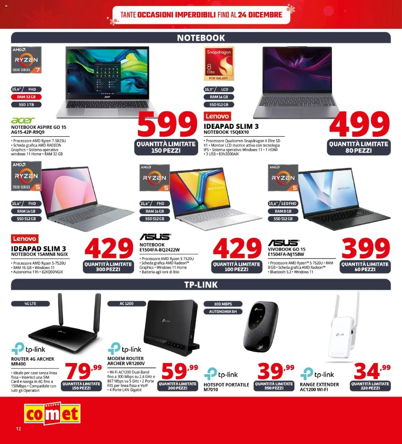 Volantino Comet del 12.12.2025 | Pagina: 12 | Prodotti: Router, Monitor, Range extender, Batteria