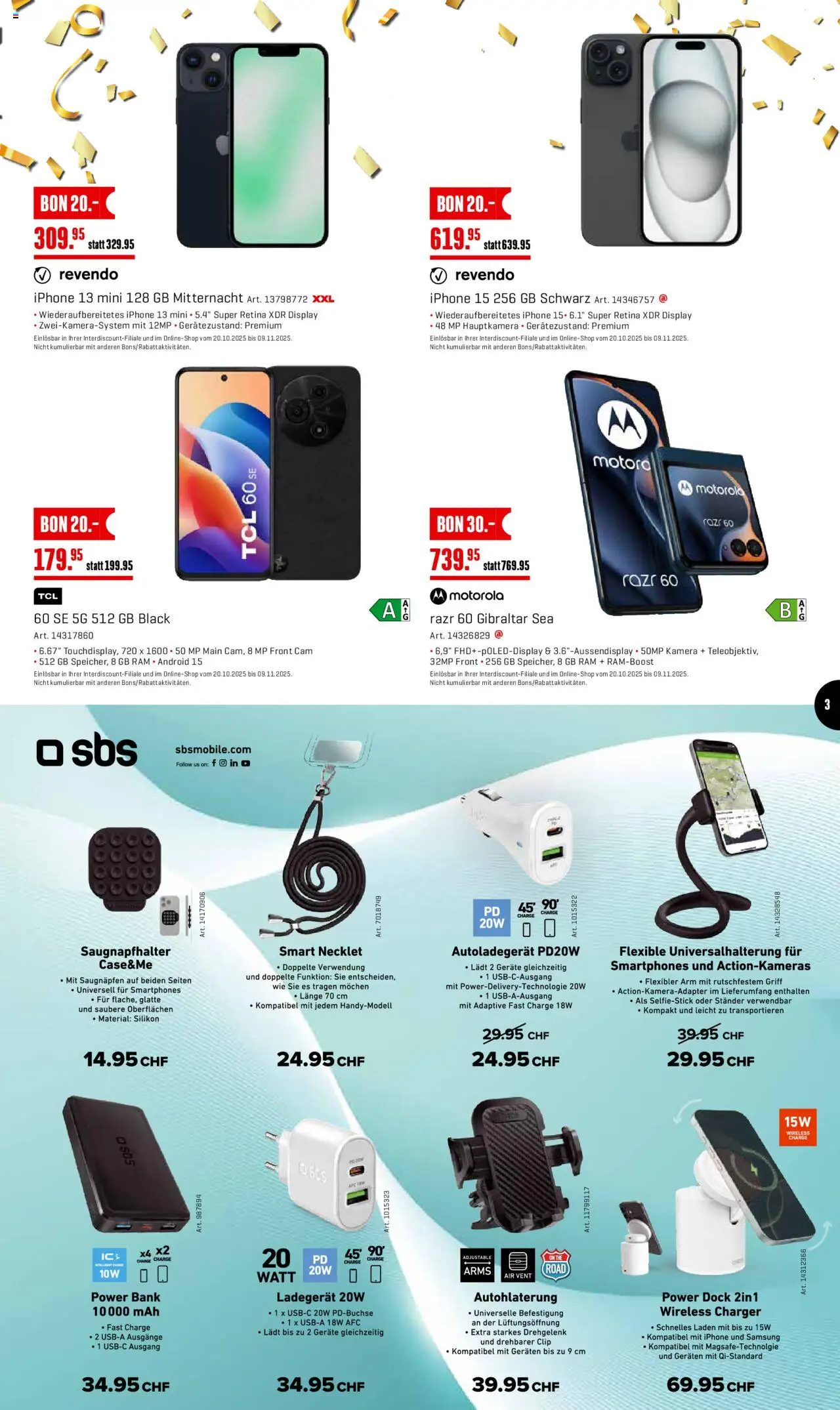 Interdiscount Aktionen Mobile – gültig ab 20.10.2025 | Seite: 3 | Produkte: Kamera, Ladegerät, Samsung, Iphone