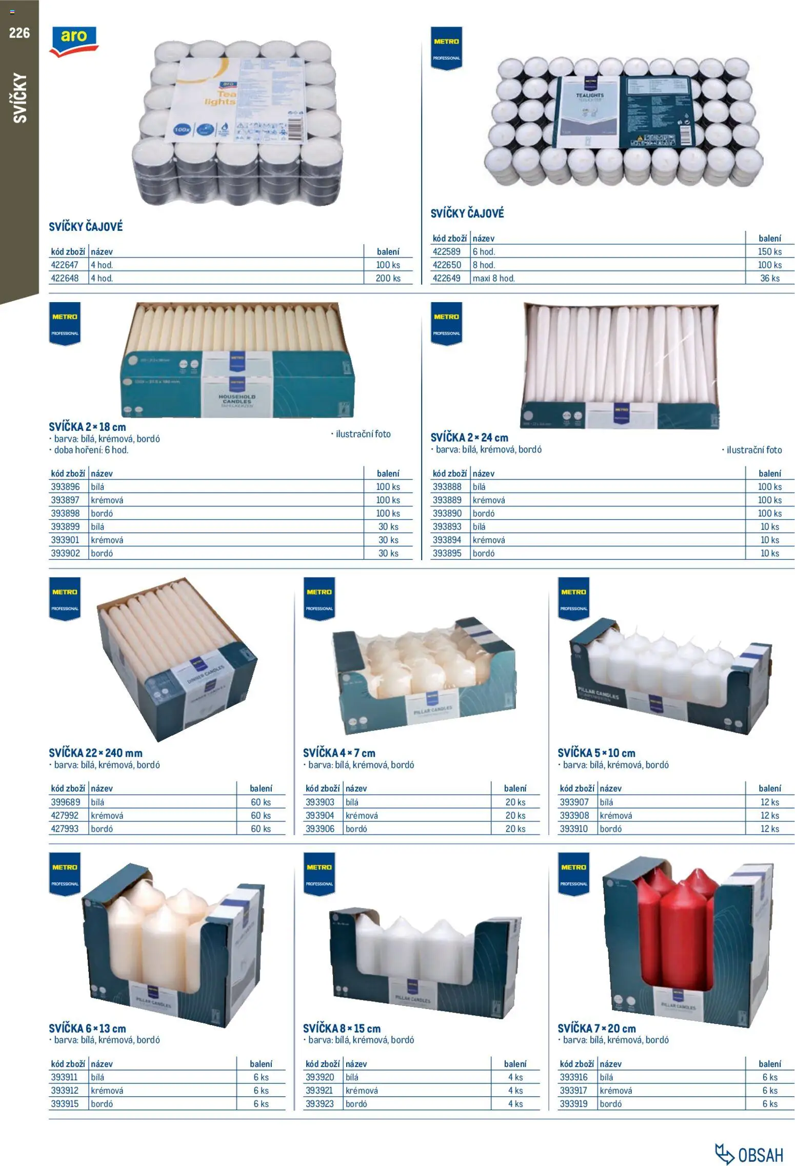 Makro leták - Gastro vybavení a zařízení od 01.02.2026 | Strana: 226 | Produkty: Čajové svíčky, Svíčka, Svíčky