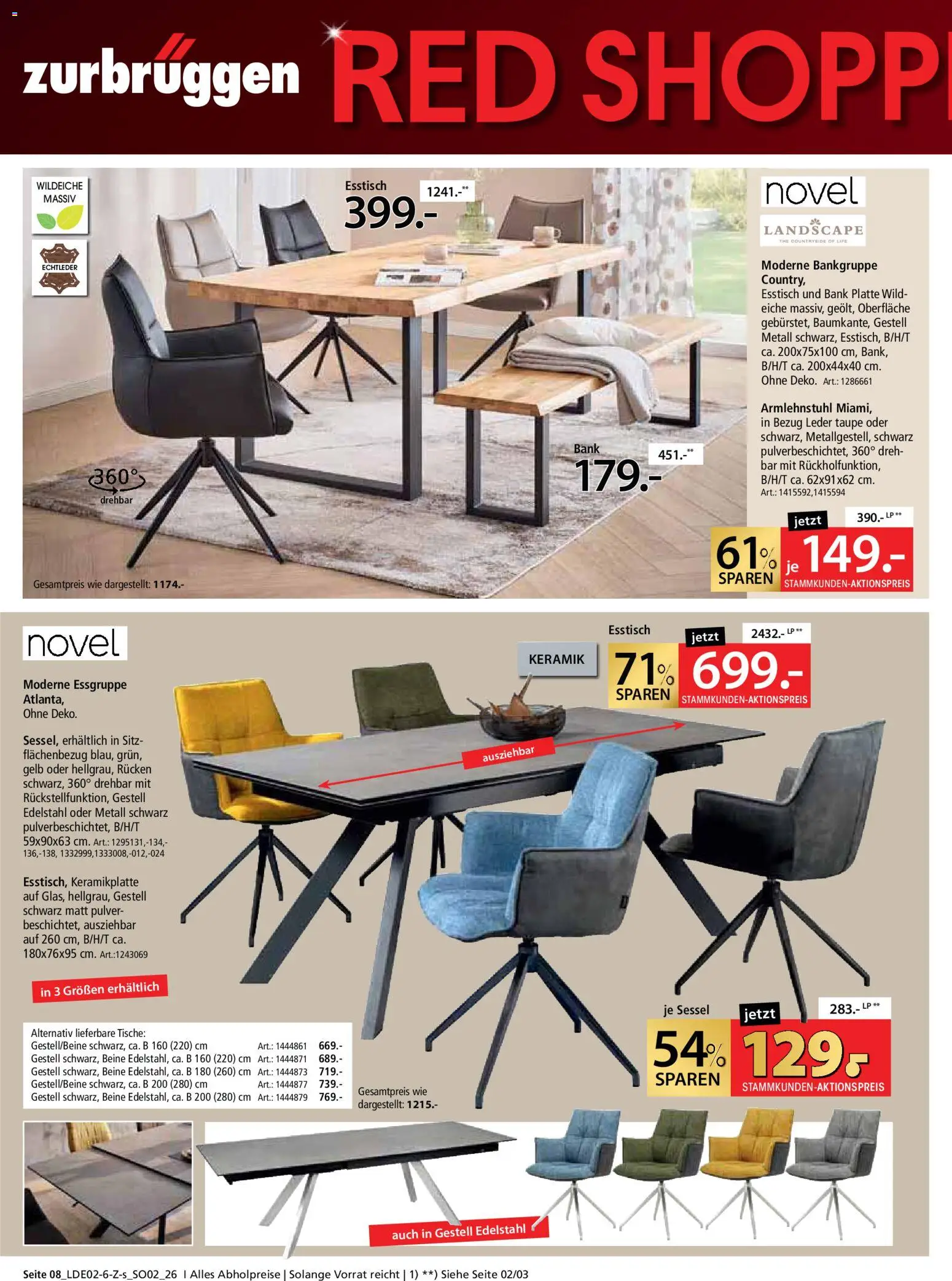 Zurbrüggen Red Shopping Week – gültig ab 13.02.2026 | Seite: 8 | Produkte: Esstisch, Essgruppe, Sessel