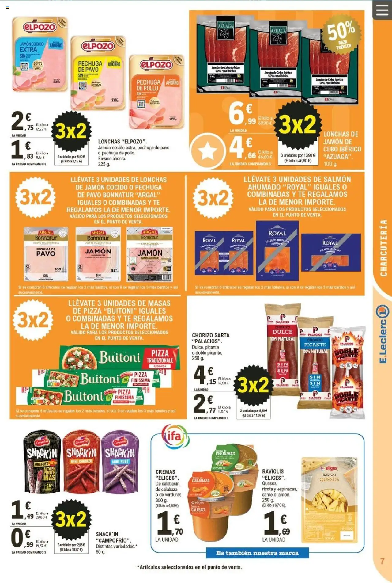 E.Leclerc folleto │ válido desde el 22.10.2025 | Página: 7 | Productos: Pizza, Té, Horno, Salmón ahumado