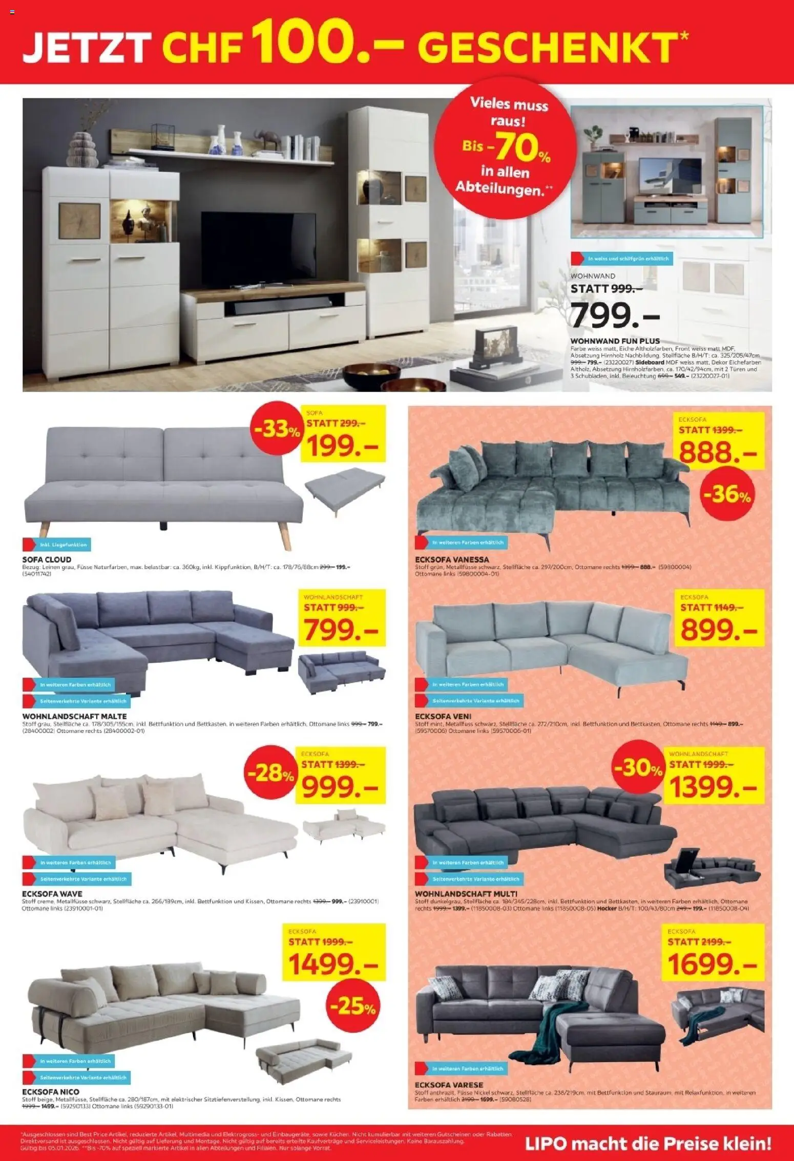 Lipo Aktionen Sale – gültig ab 23.12.2025 | Seite: 3 | Produkte: Sofa, Sideboard, Wohnwand, Wohnlandschaft